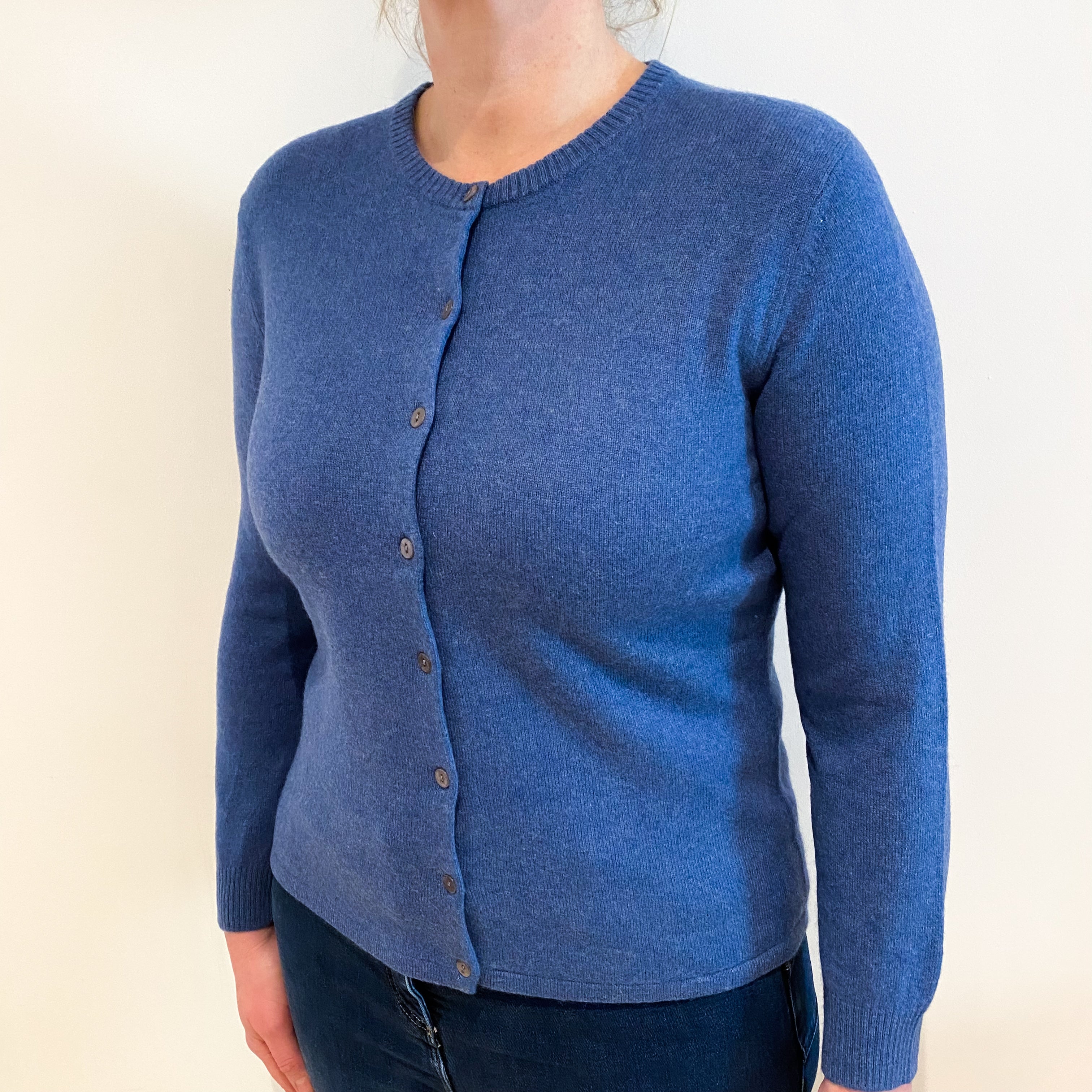 Denim Blue Cashmere Crew Neck Cardigan Large