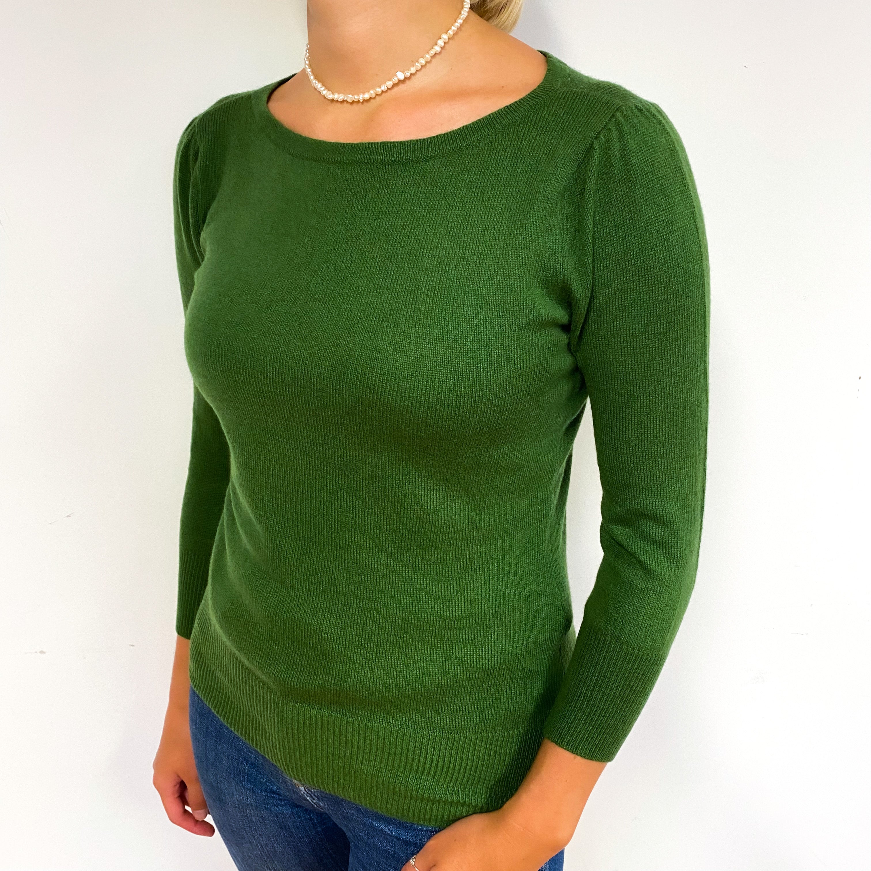 Green Green Buttoned Cashmere Crew Neck Jumper Small