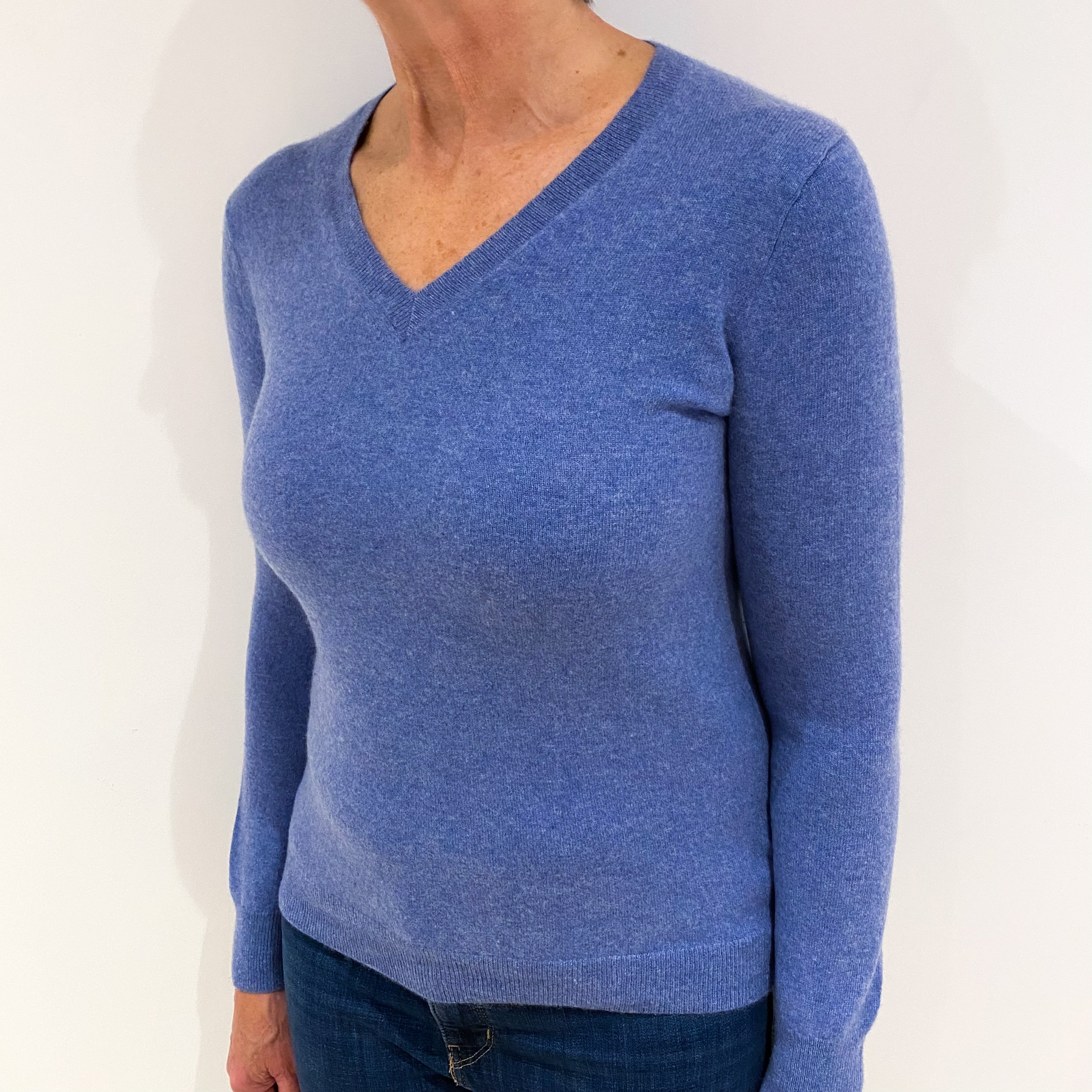 Airforce Blue Cashmere V Neck Jumper Medium