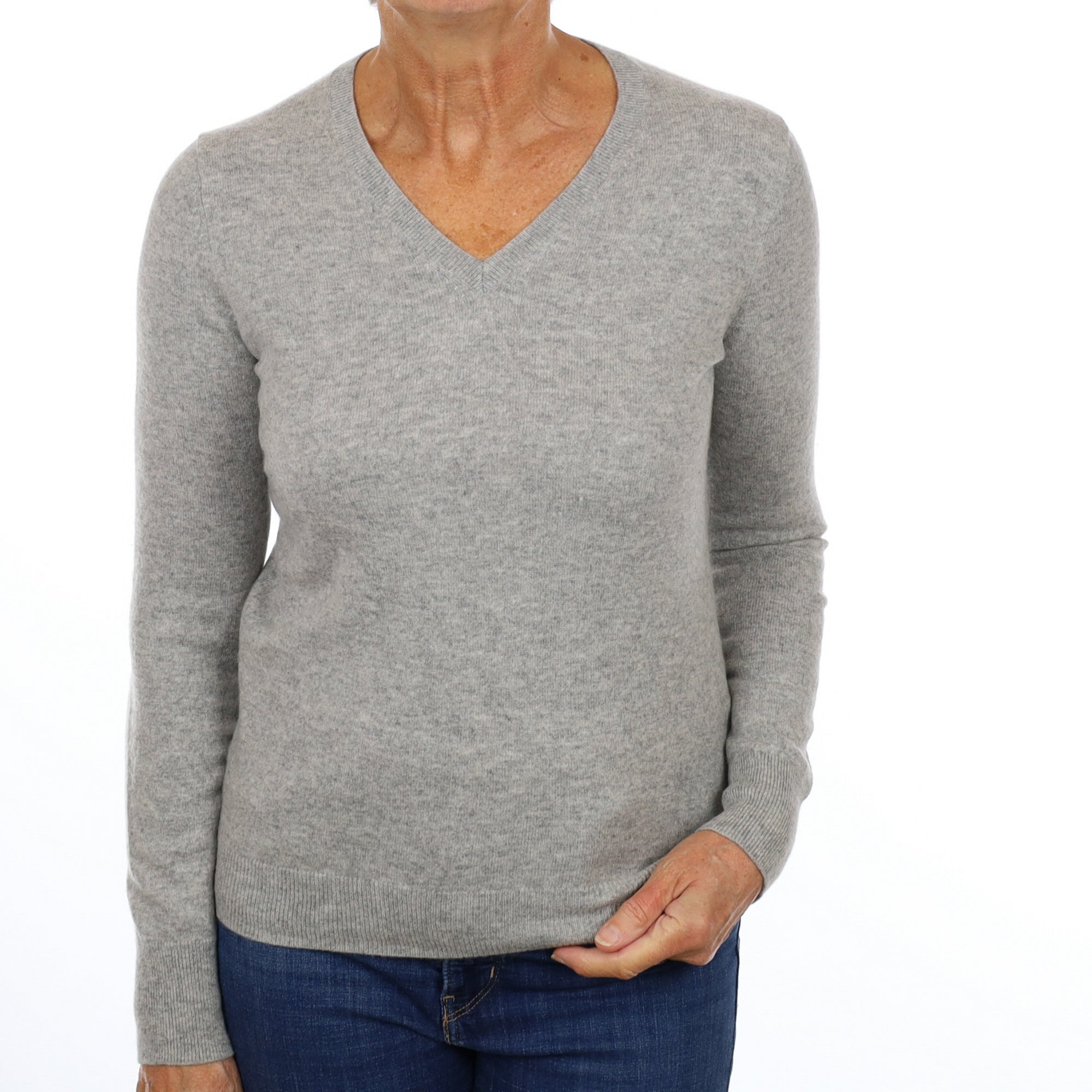 Smoke Grey Cashmere V Neck Jumper Medium