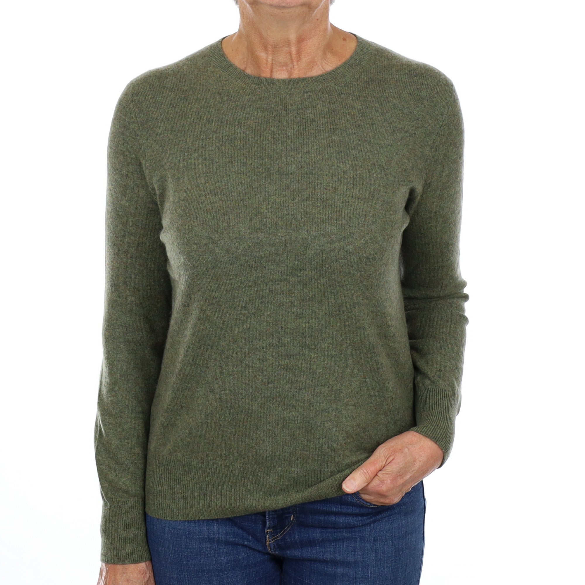 Moss Green Cashmere Crew Neck Jumper Medium