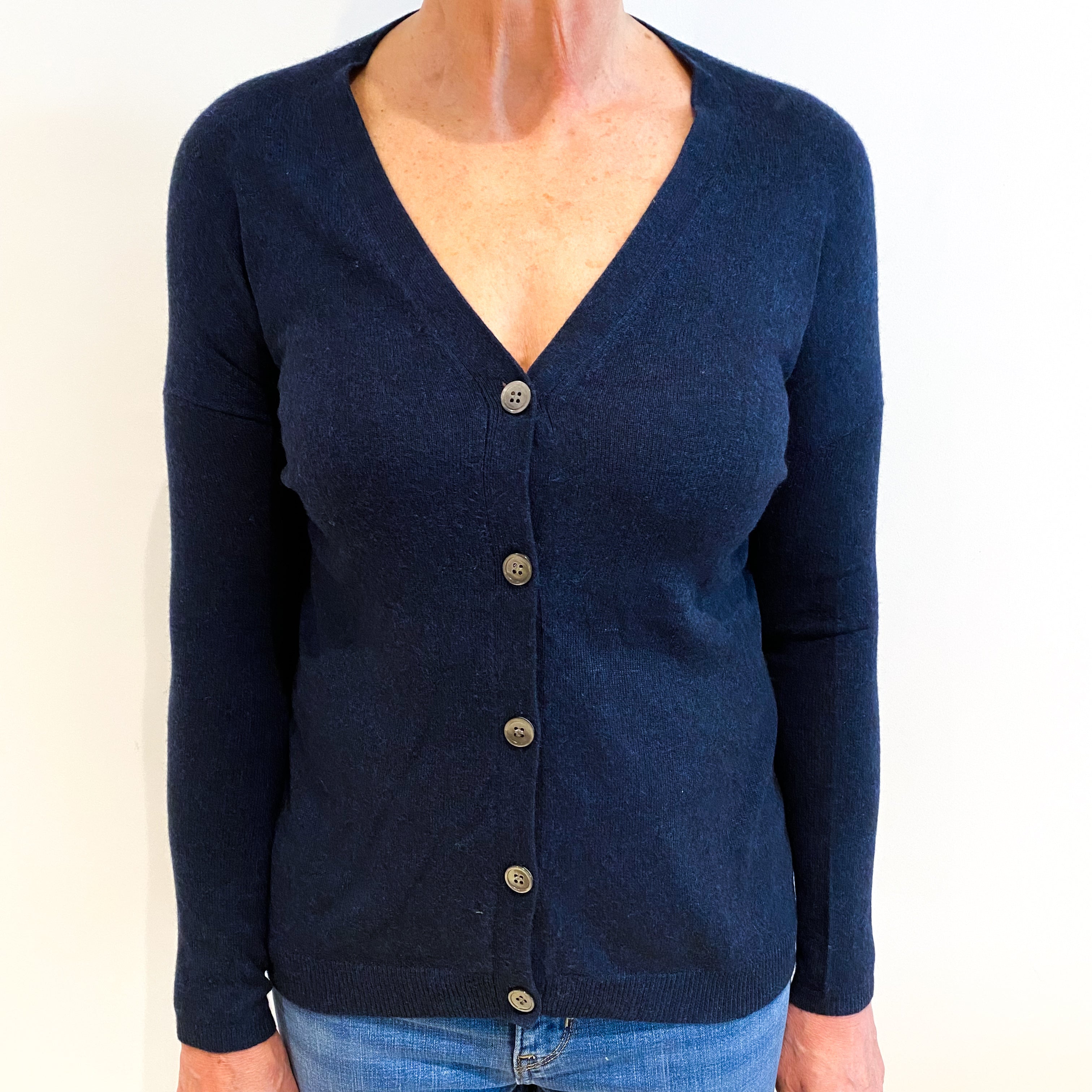 Theory Navy Marl Cashmere V Neck Cardigan Medium