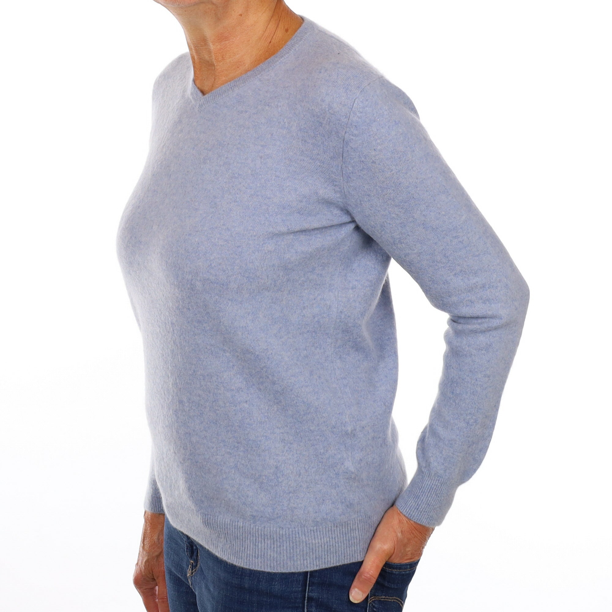 Sky Blue Cashmere V Neck Jumper Medium