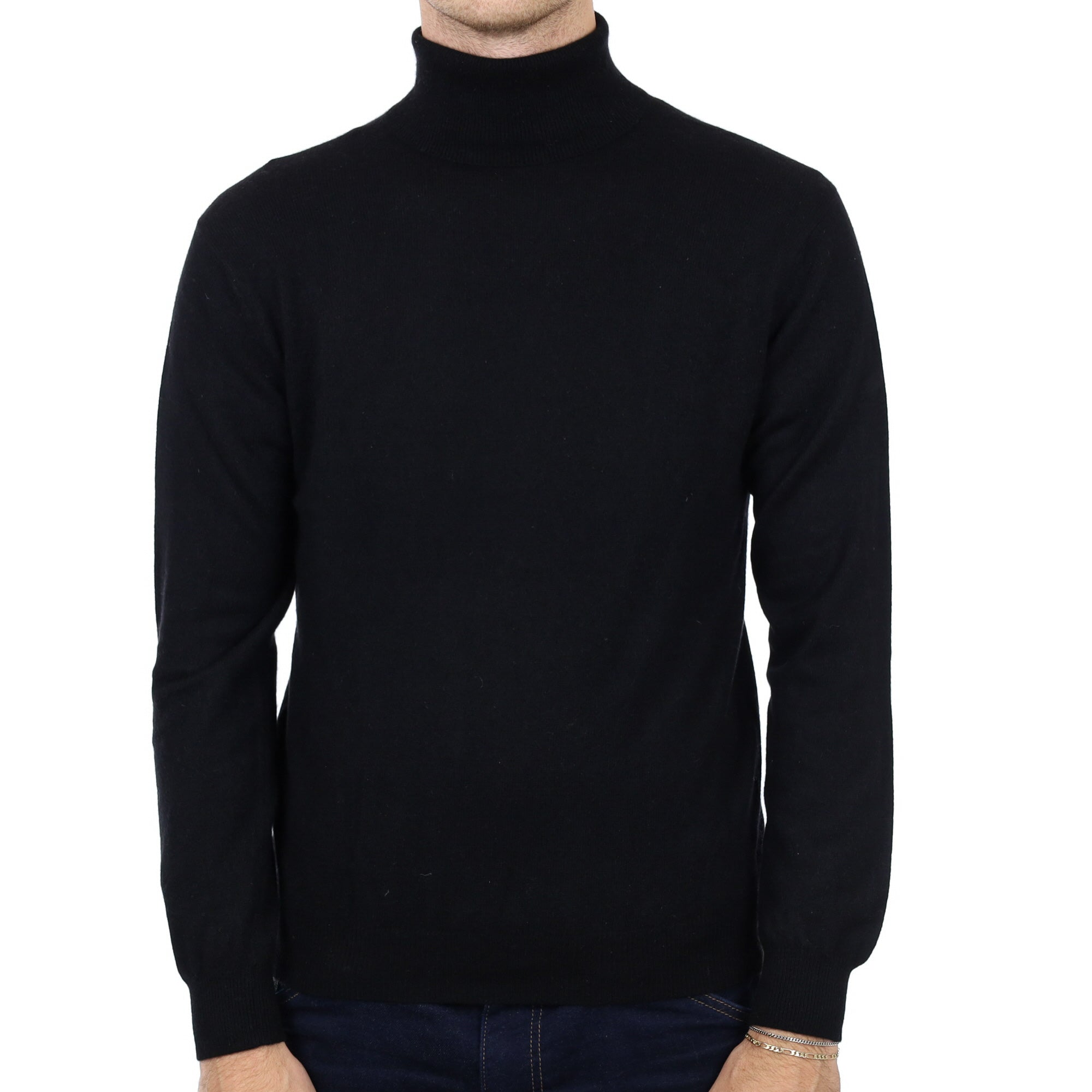 Men's Black Cashmere Polo Neck Jumper Medium