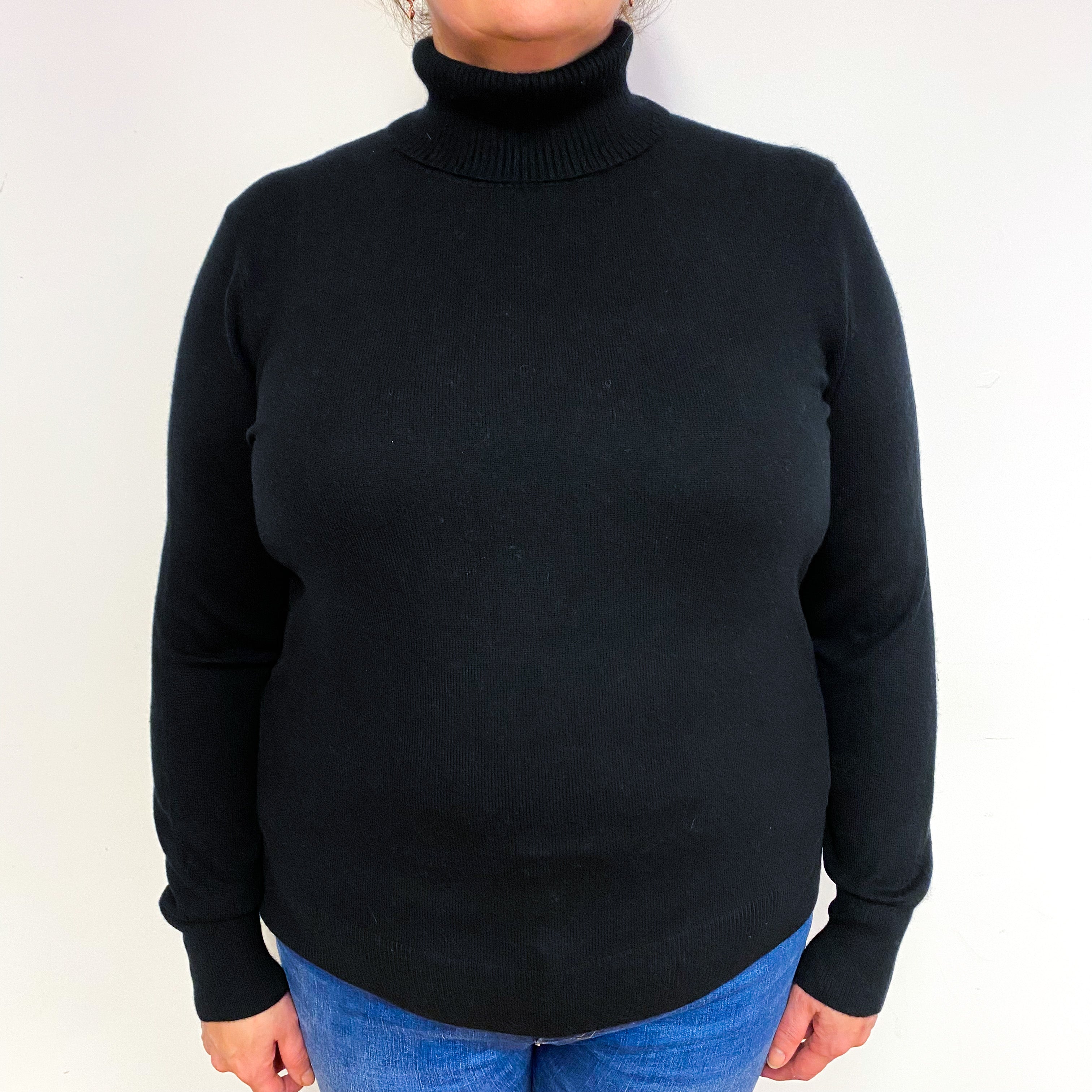Black Cashmere Polo Neck Jumper Extra Large