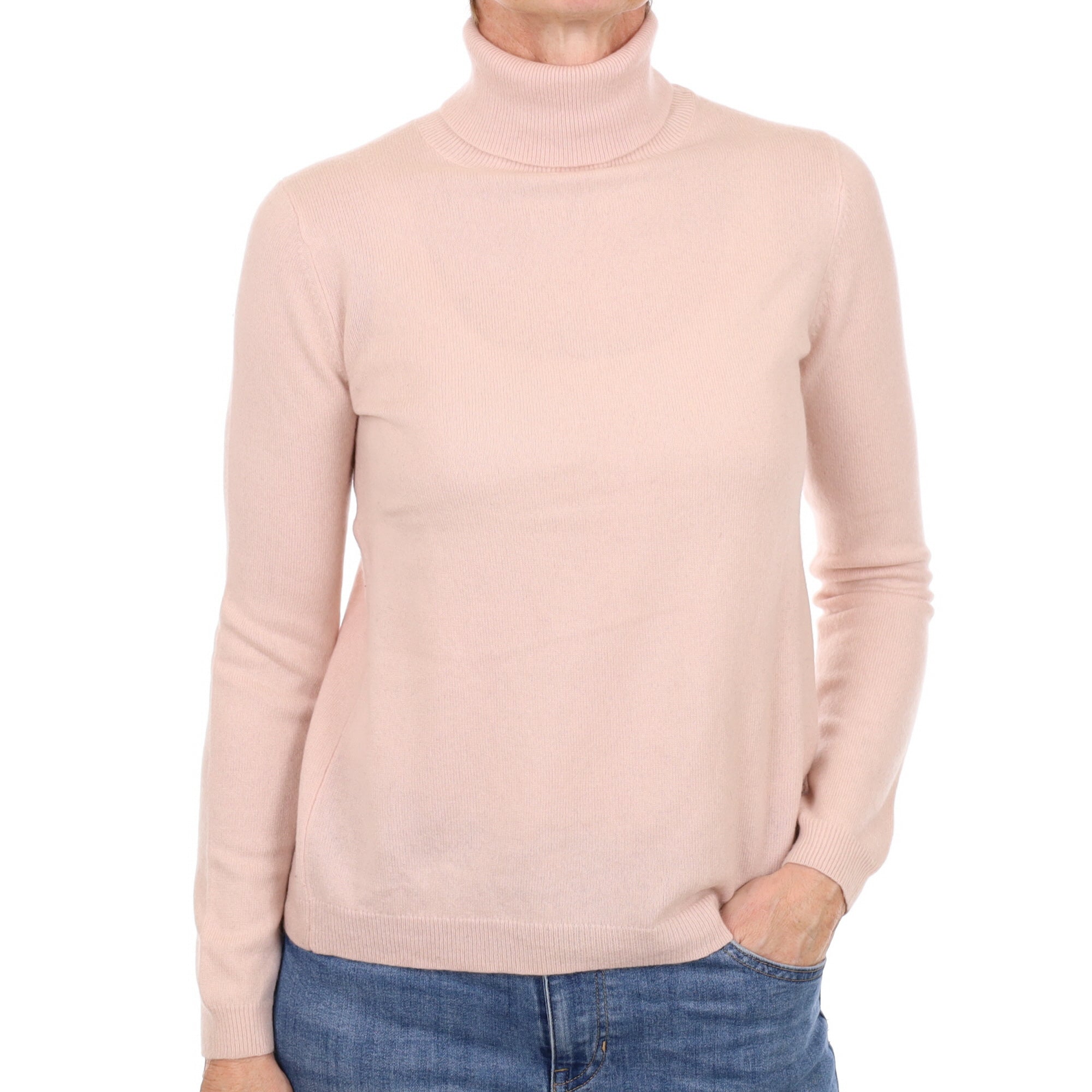 Ice Pink Cashmere Polo Neck Jumper Small