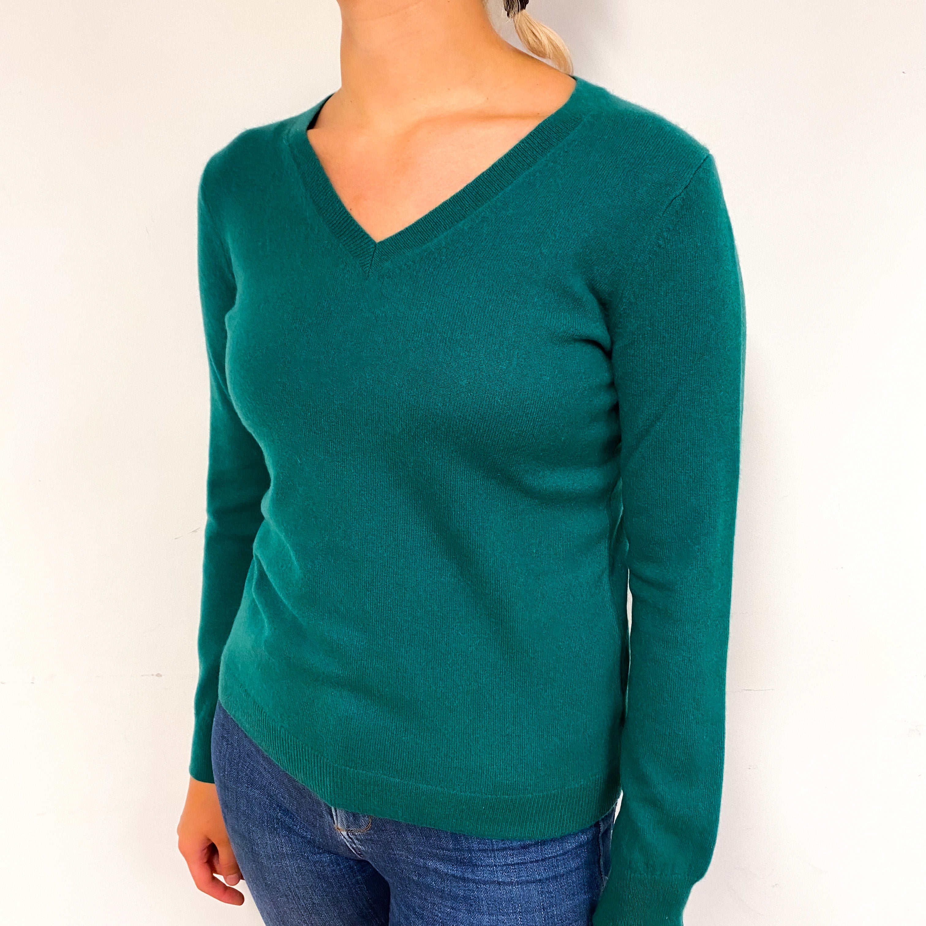 Jade Green Cashmere V-Neck Jumper Small