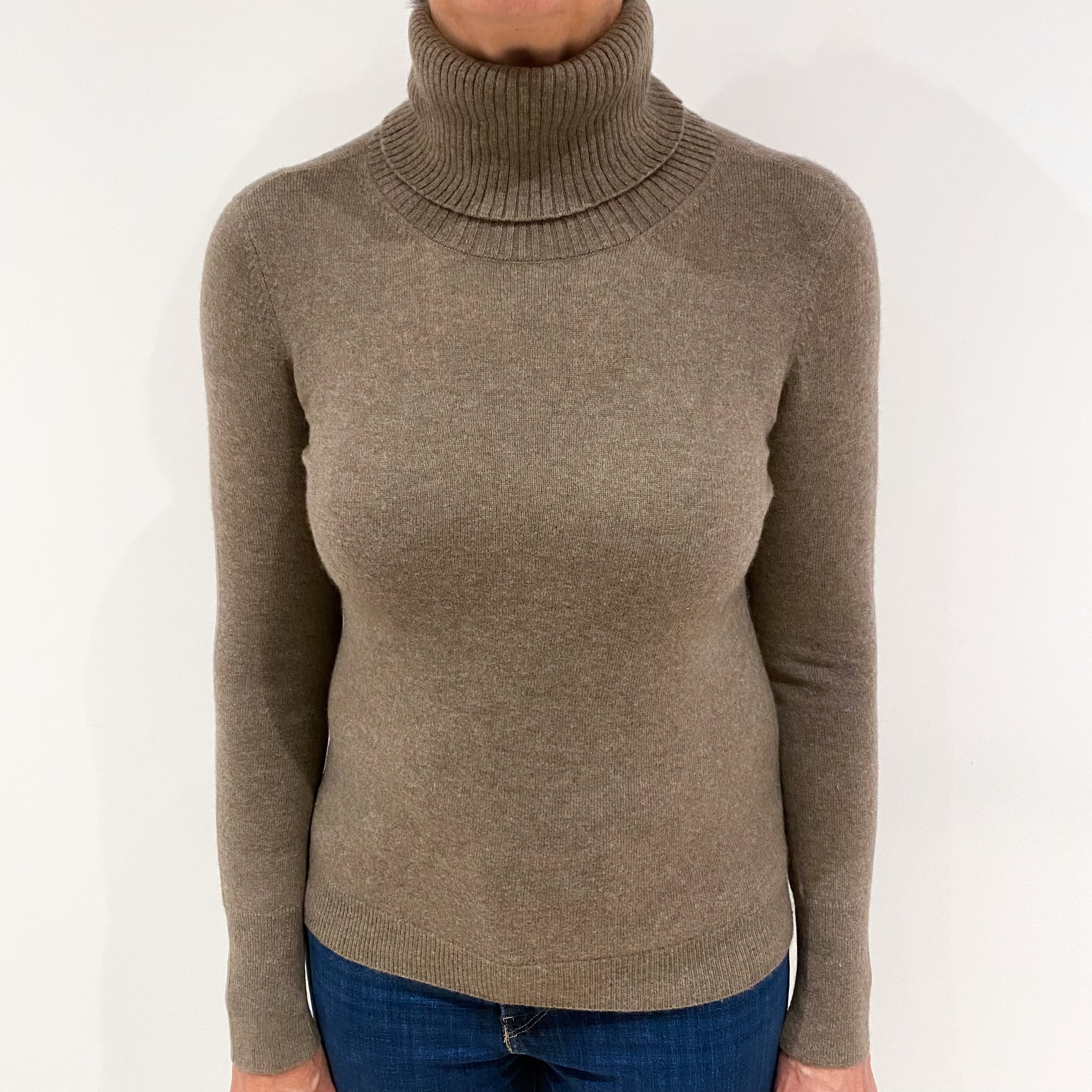 Mocha Brown Cashmere Polo Neck Jumper Medium