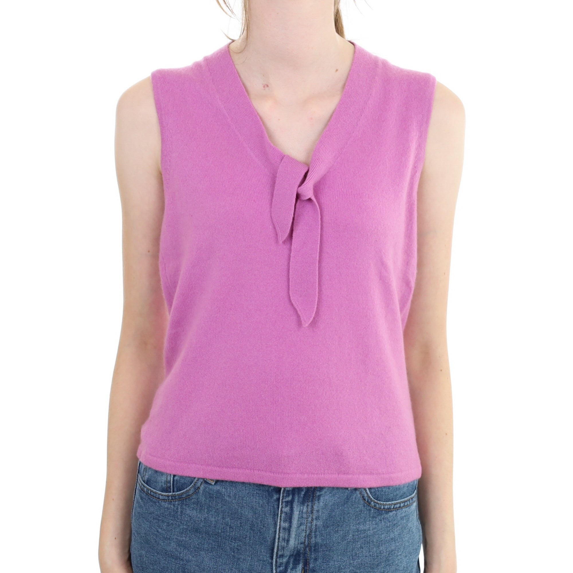 Mauve Purple Cashmere Neck Tie Sleeveless Jumper Extra Small