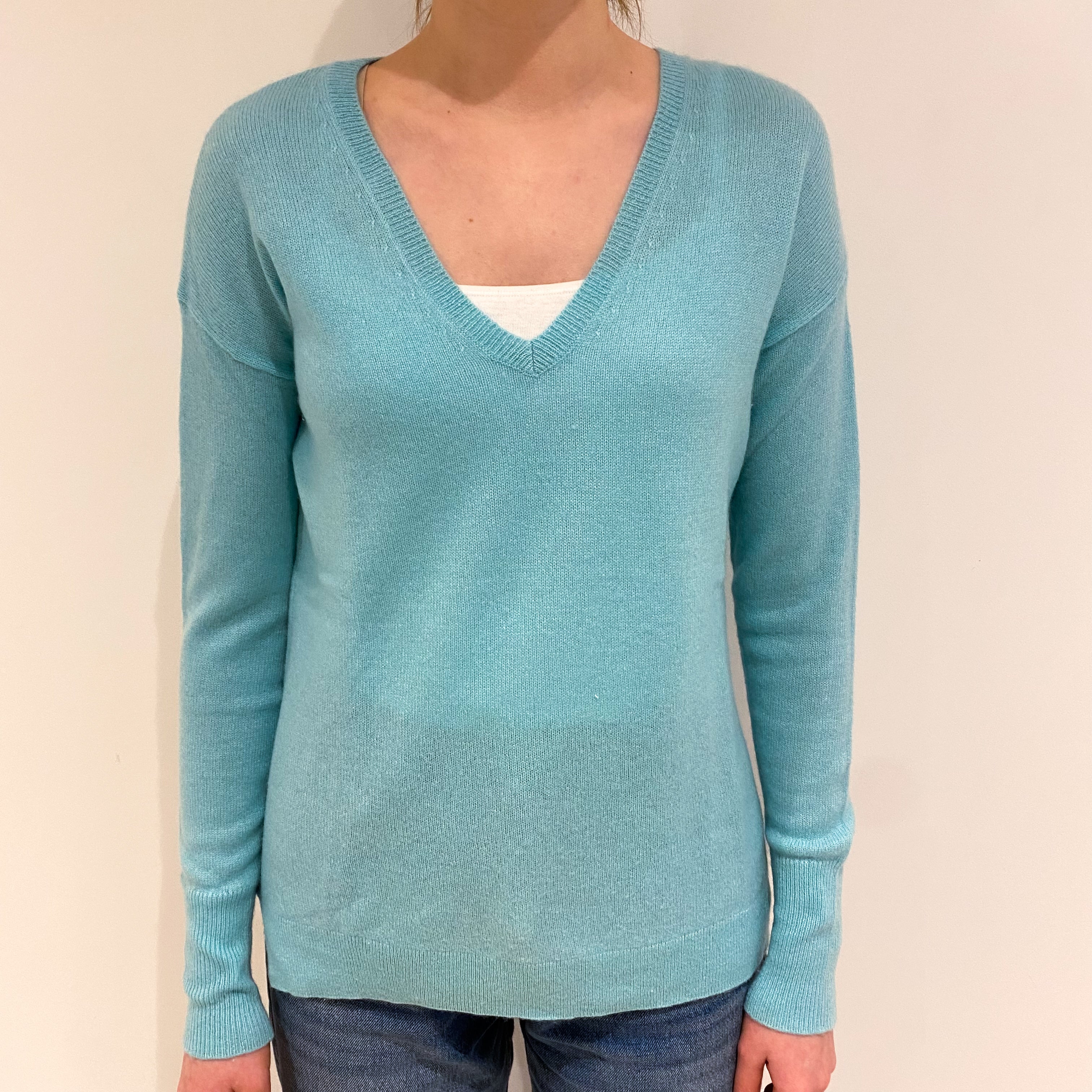 Mint Green Cashmere V Neck Jumper Extra Small