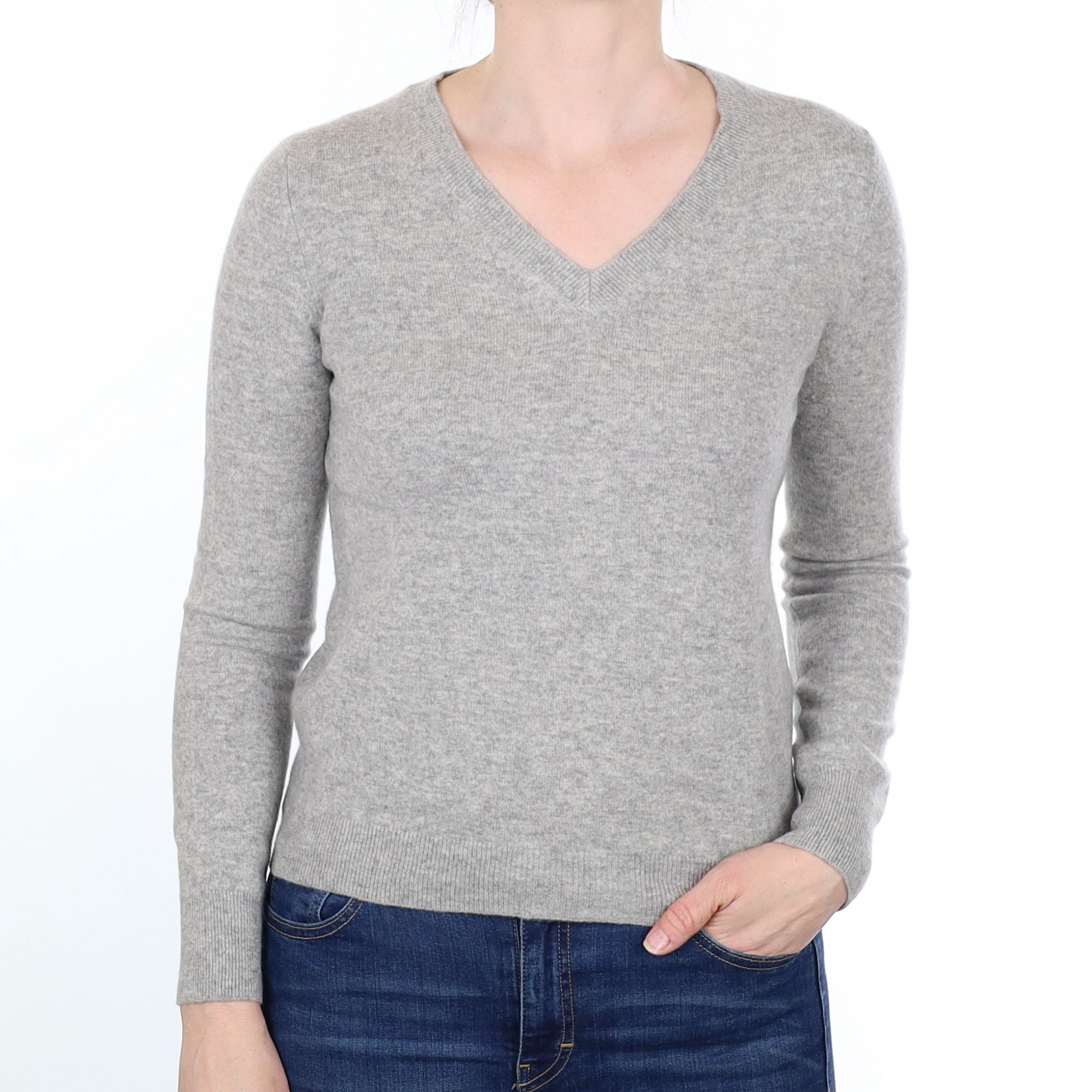 Smoke Grey Cashmere V Neck Jumper Small