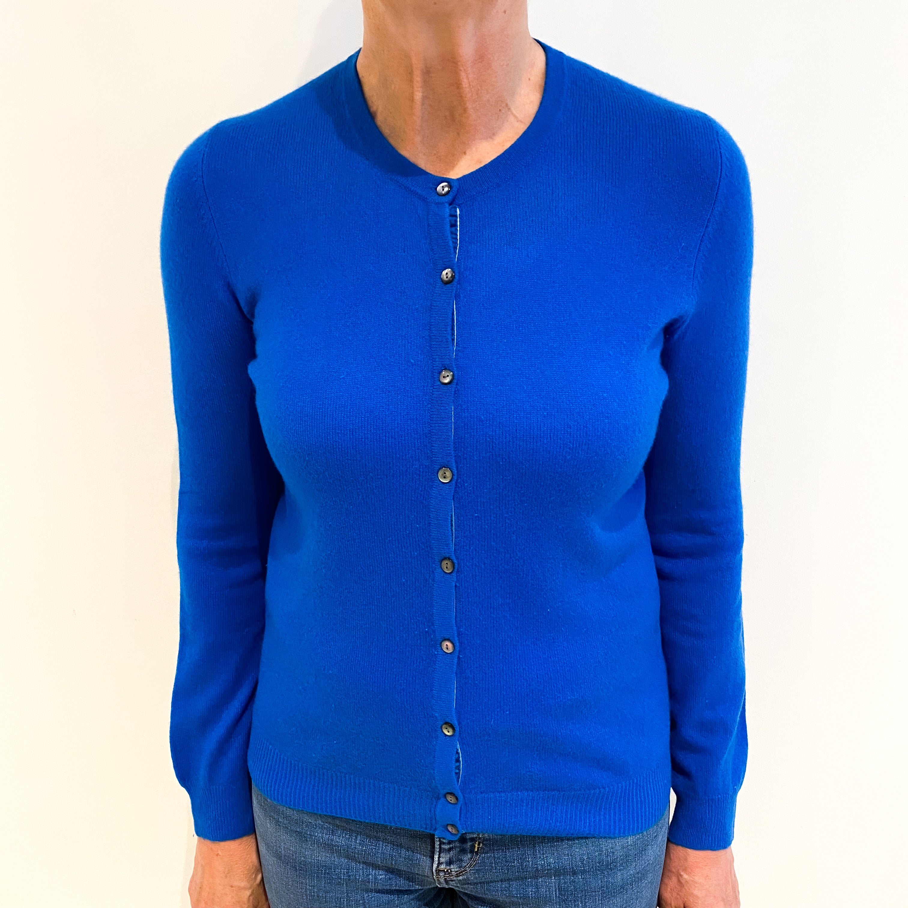 Electric Blue Cashmere Crew Neck Cardigan Medium