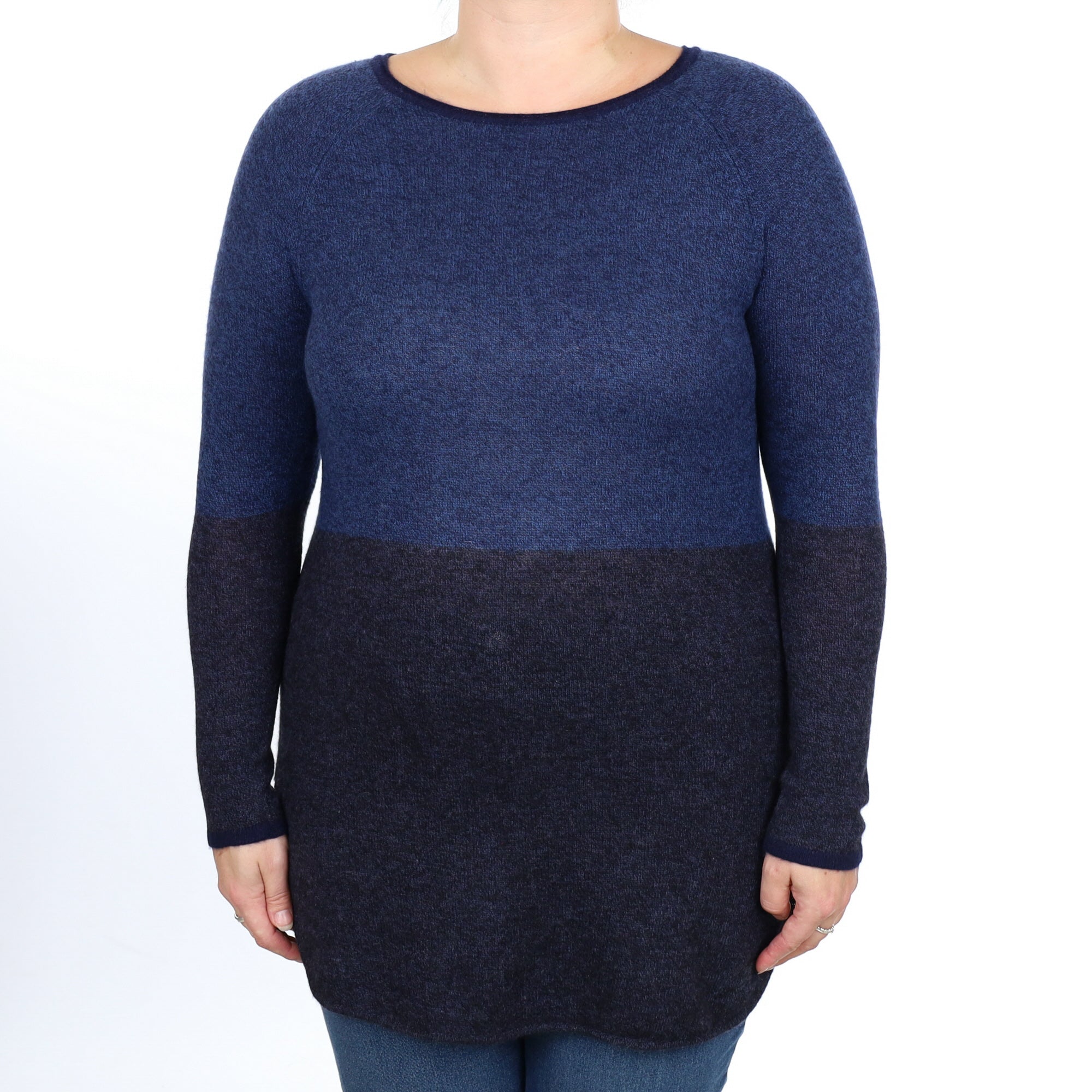 Naval Blue and Charcoal Cashmere Slash Neck Jumper Large