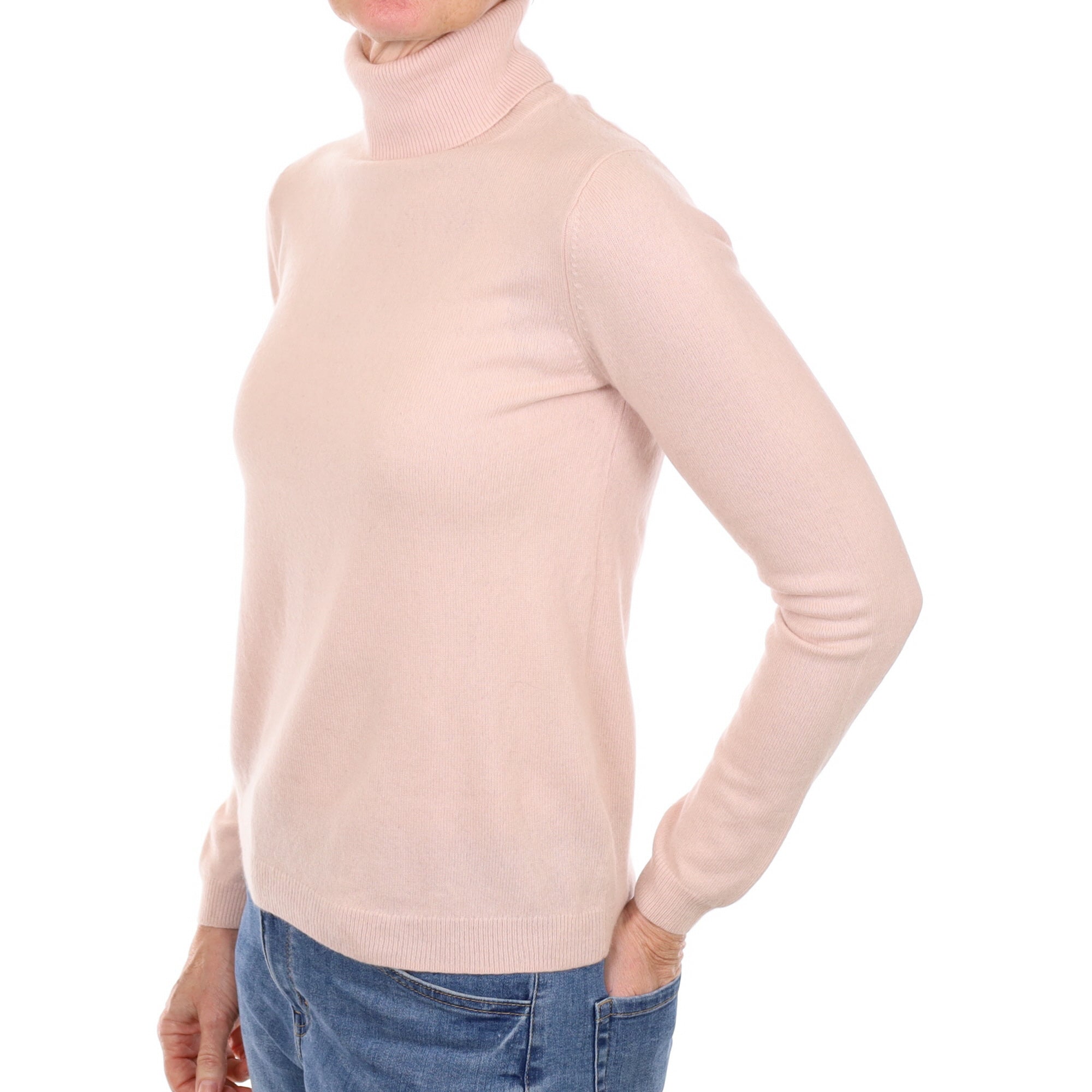 Ice Pink Cashmere Polo Neck Jumper Small