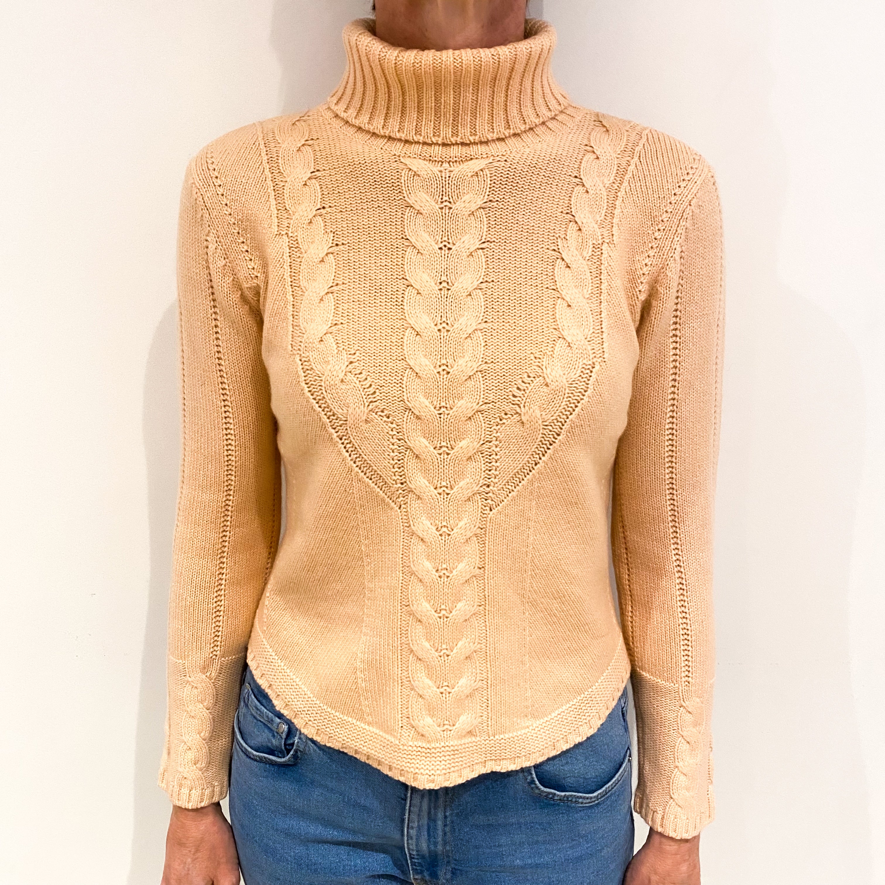 Pale Apricot Cashmere Polo Neck Jumper Small