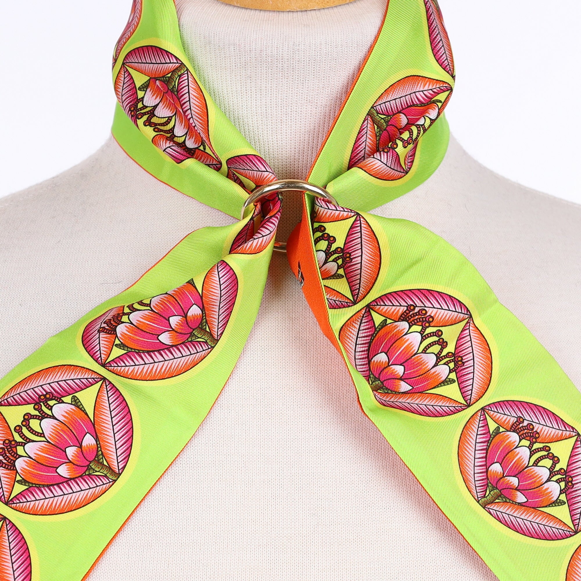 Brand New Bellezza Orange & Lime Zebra Tropical Double Faced Silk Twilly