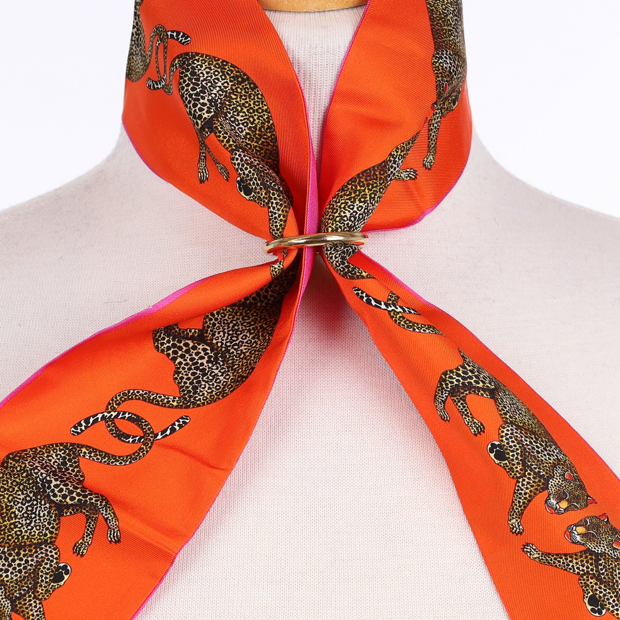 Brand New Bellezza Orange & Pink Leopard Tropical Double Faced Silk Twilly