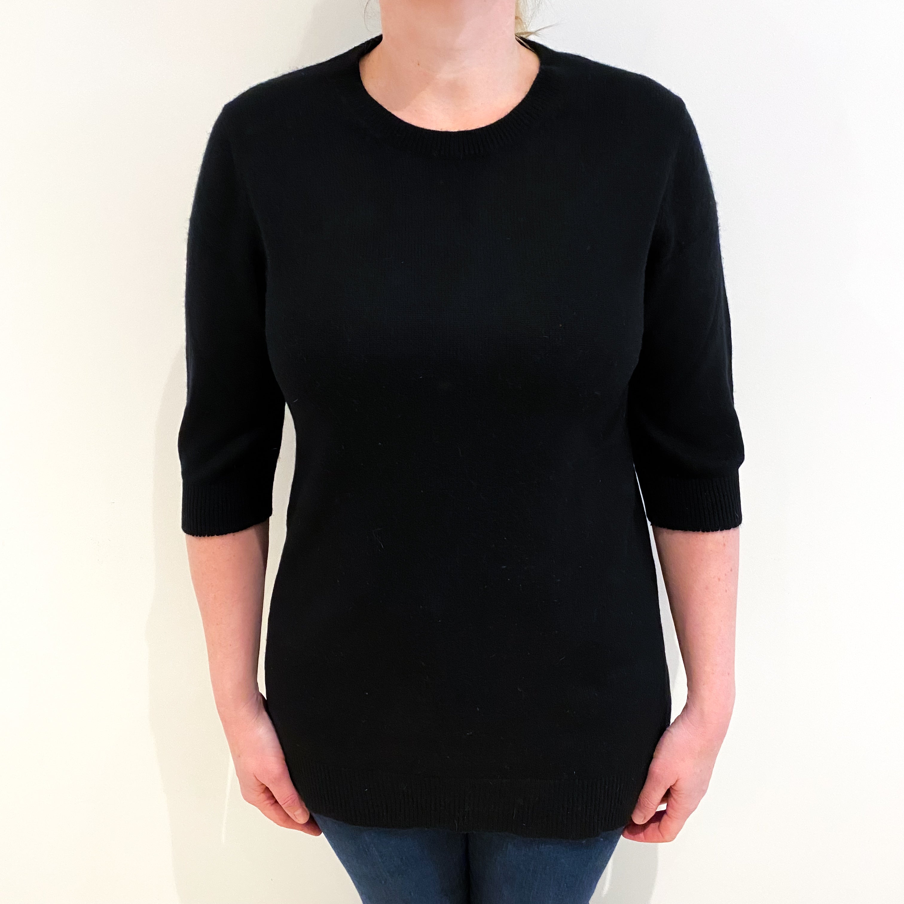 Black Cashmere Crew Neck Longline Jumper Large