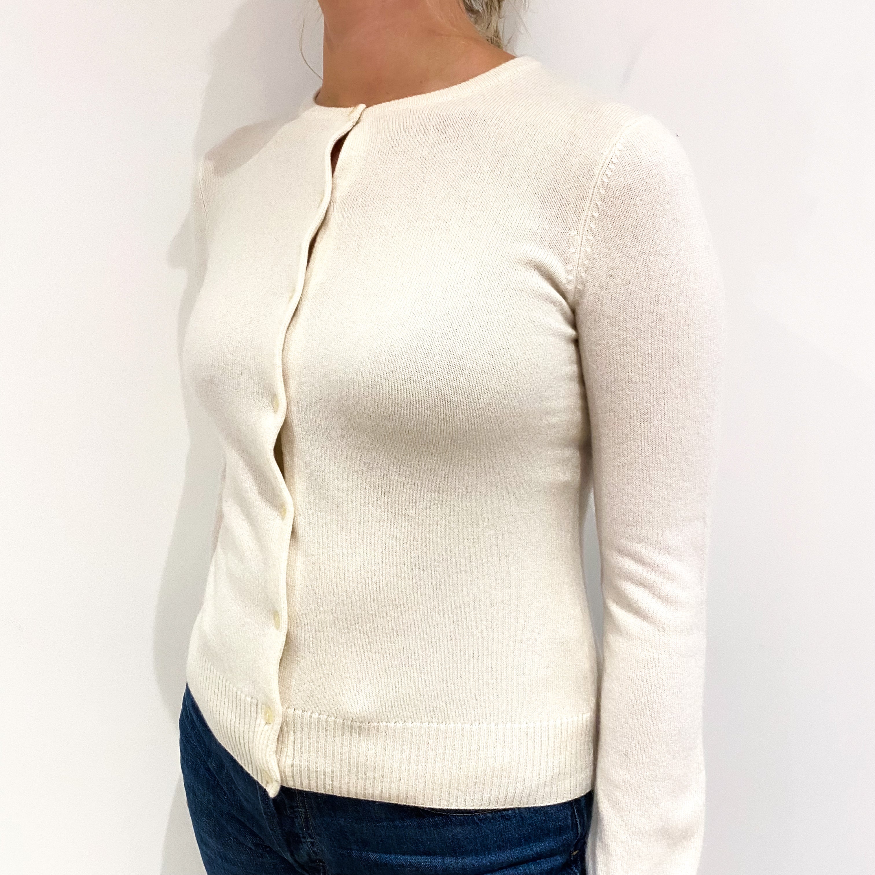 Cream Cashmere Crew Neck Cardigan Small