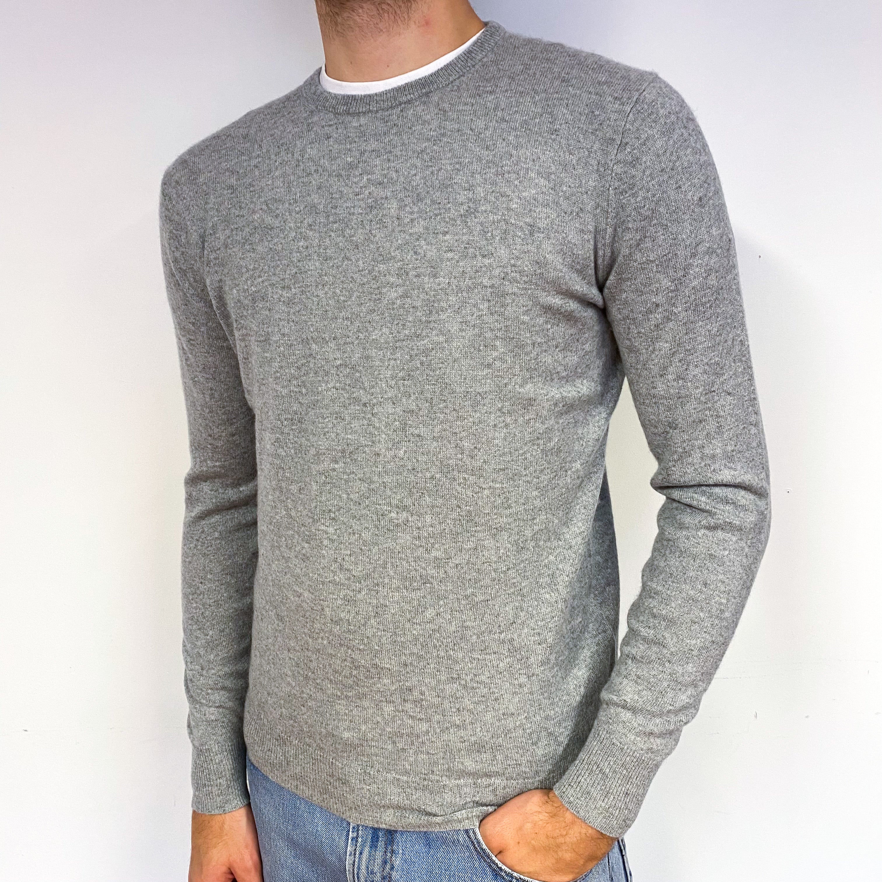 Men's Smoke Grey Cashmere Crew Neck Jumper Medium