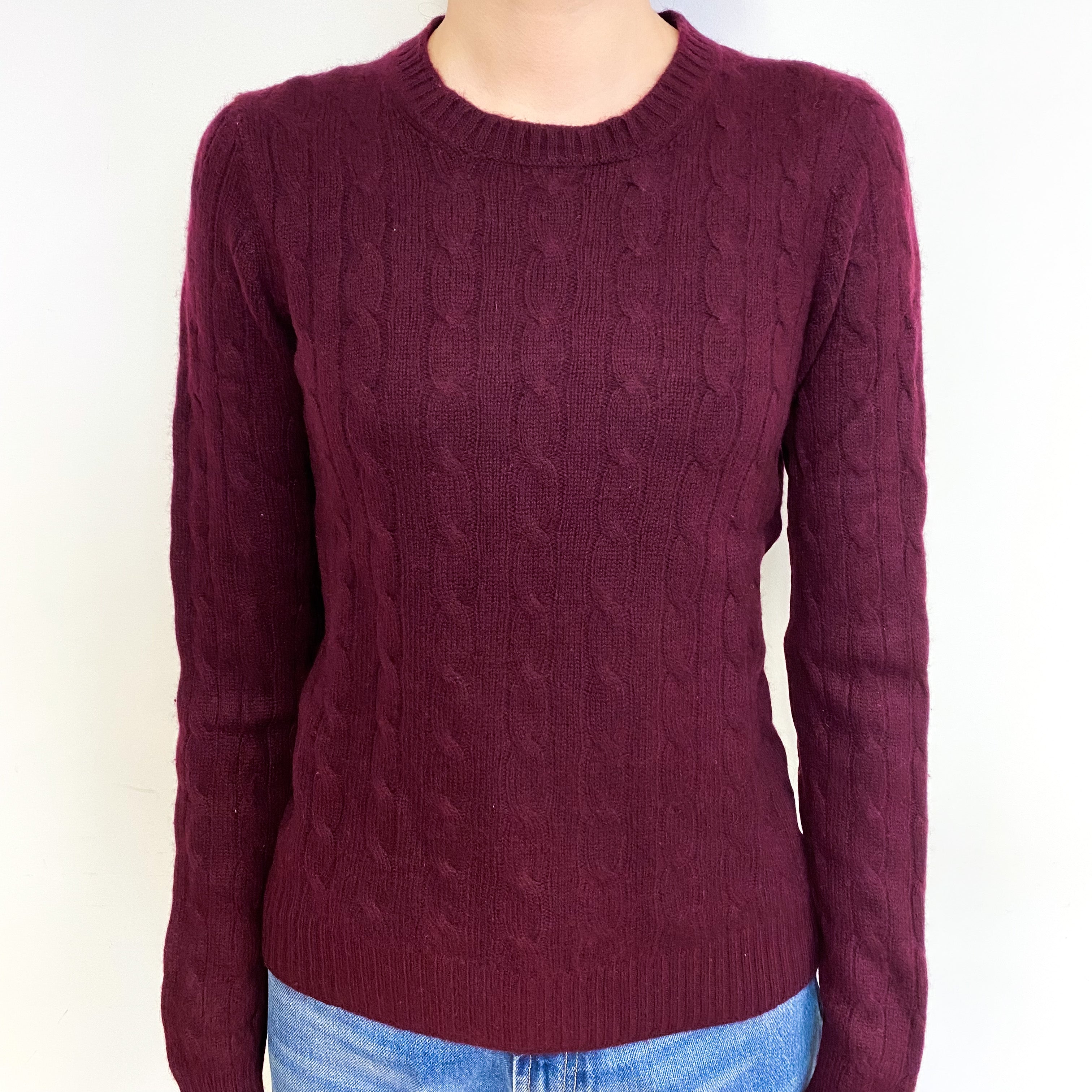 Mulberry Purple Cable Cashmere Crew Neck Jumper Extra Small