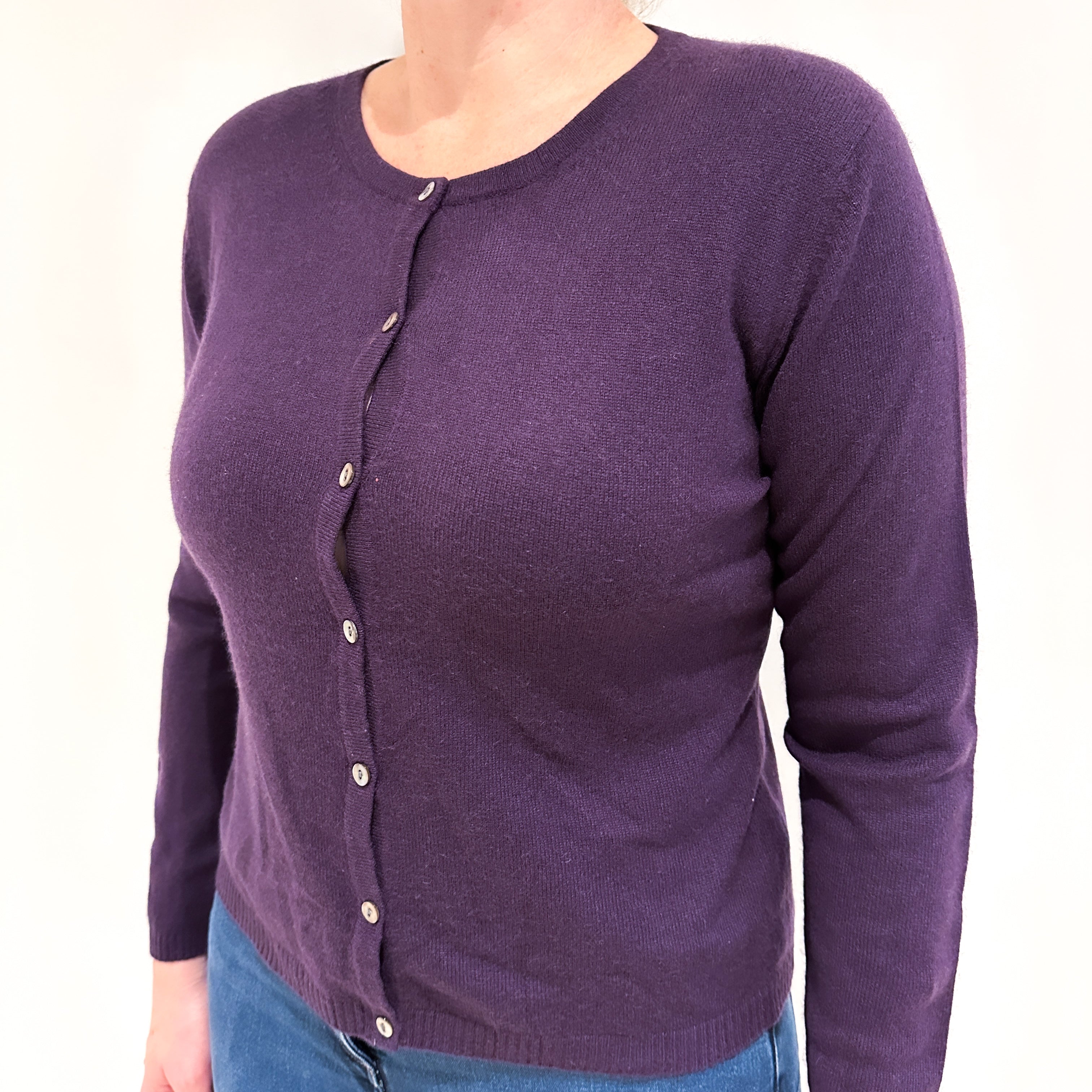 Iris Purple Cashmere Crew Neck Cardigan Large