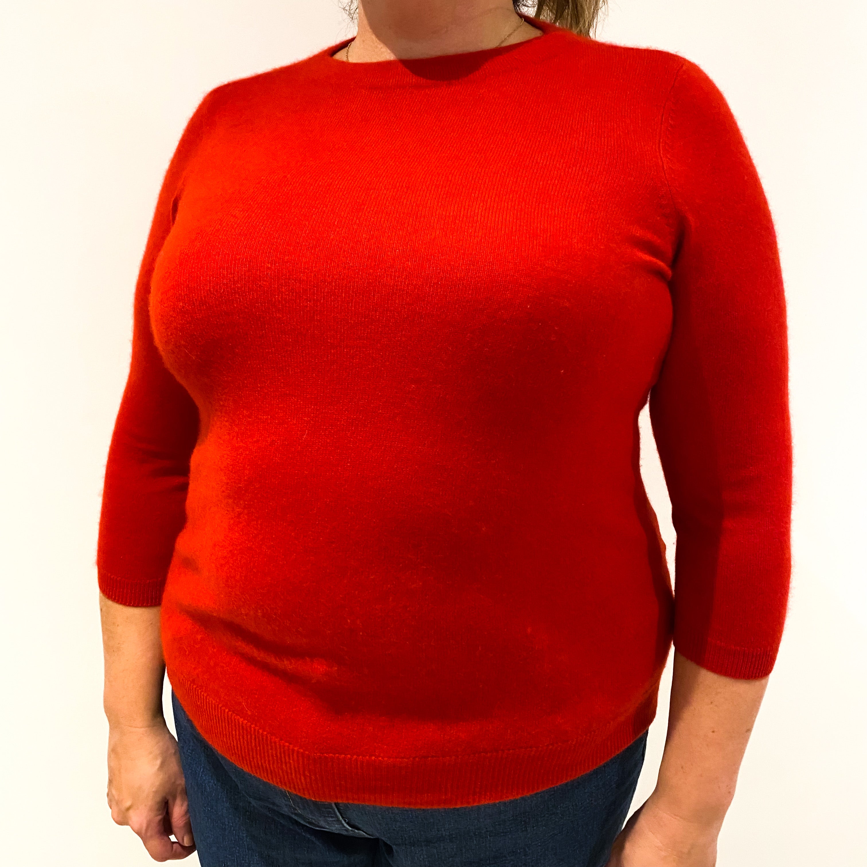Scarlet Red 3/4 Sleeve Cashmere Crew Neck Jumper Extra Large