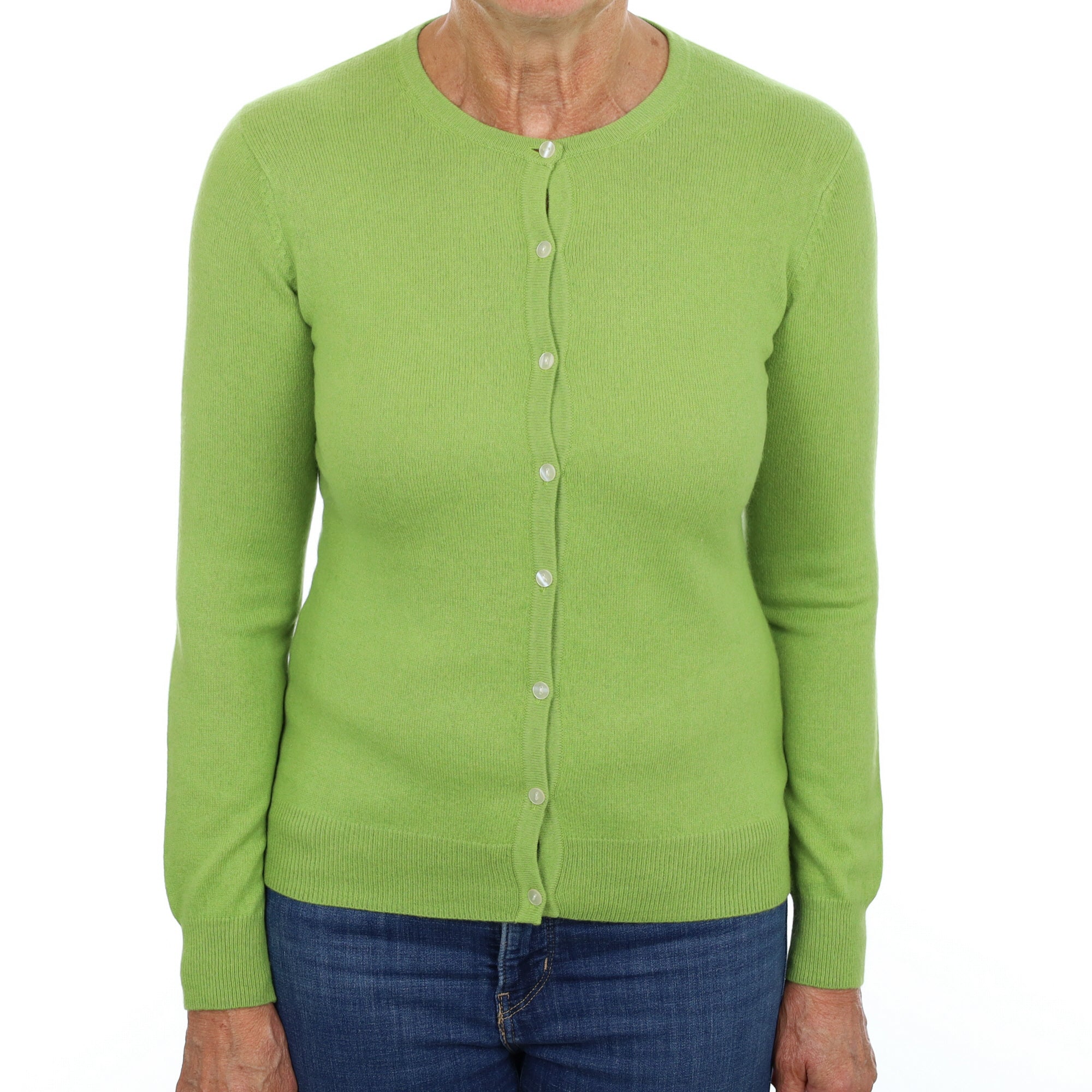Pear Green Cashmere Crew Neck Cardigan Medium