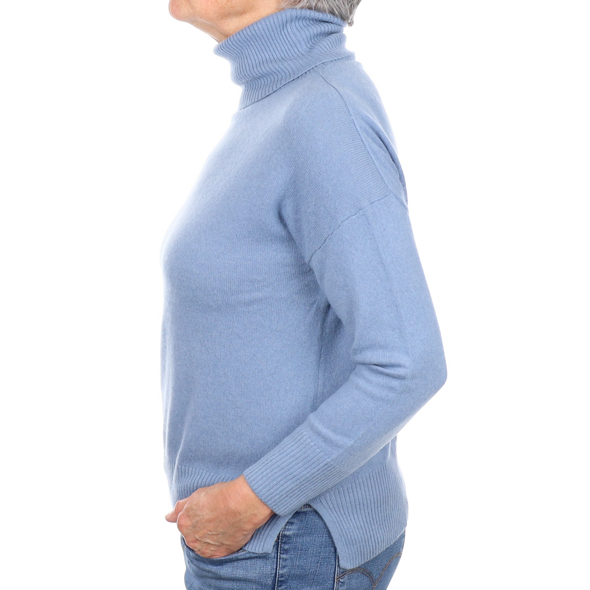 Denim Blue Cashmere Polo Neck Jumper Medium