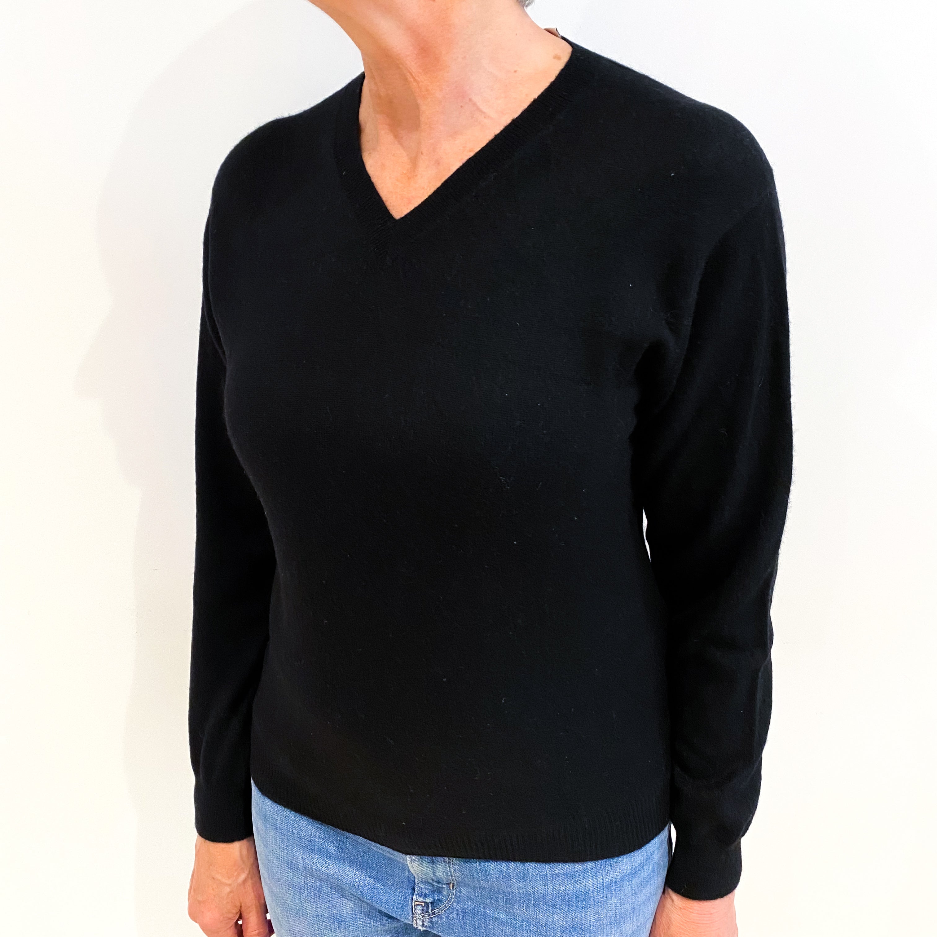 Black Cashmere V Neck Jumper Medium
