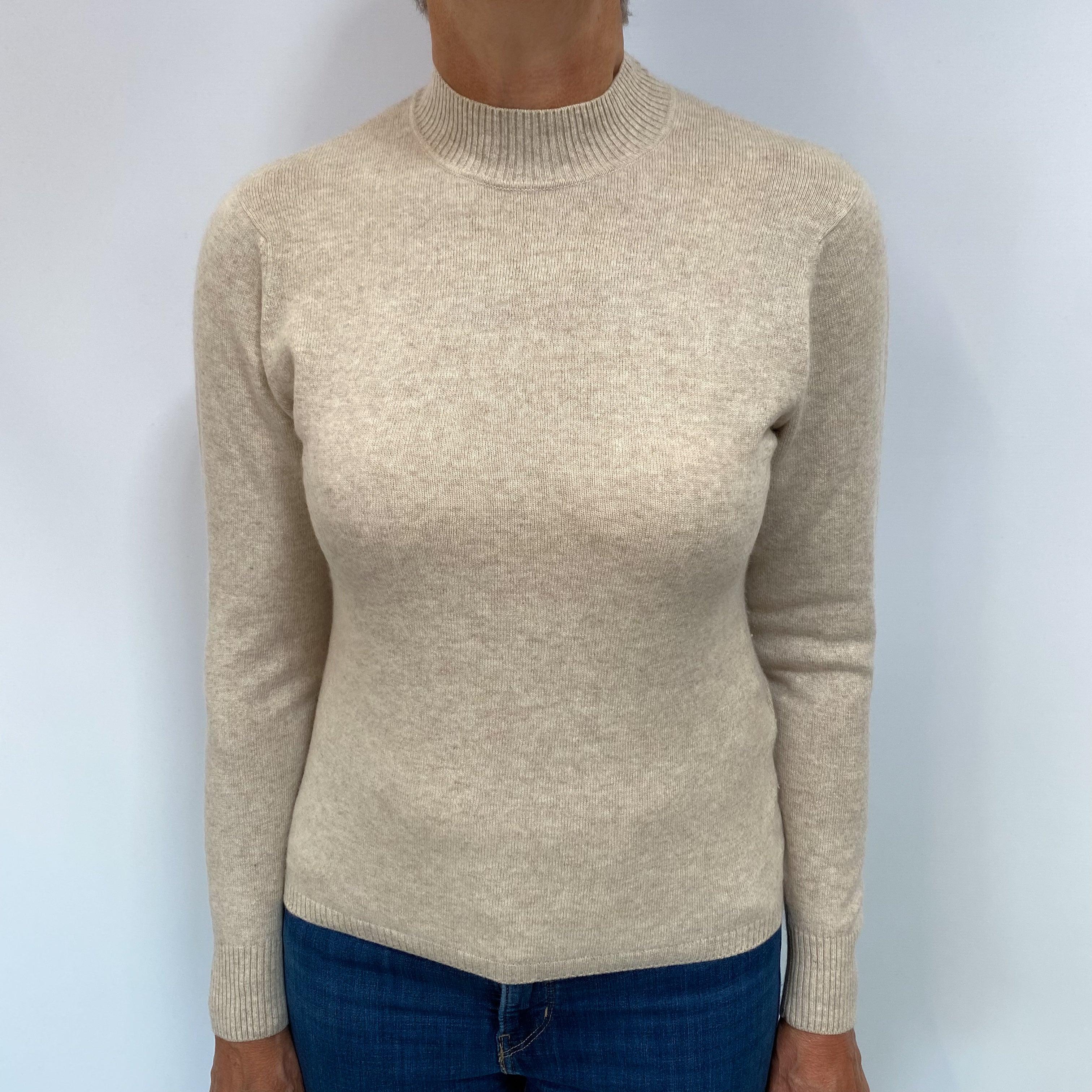 Oatmeal Beige Cashmere Turtle Neck Jumper Medium