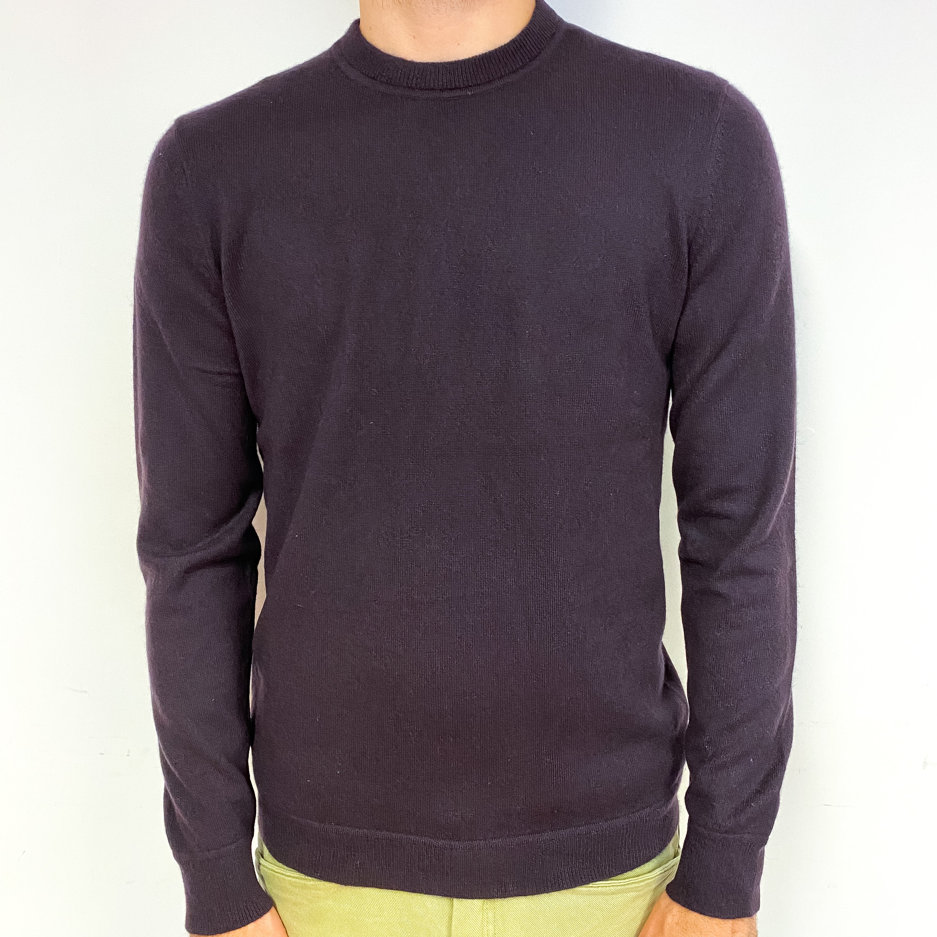 Men's Deep Blueberry Purple Cashmere Crew Neck Jumper Medium