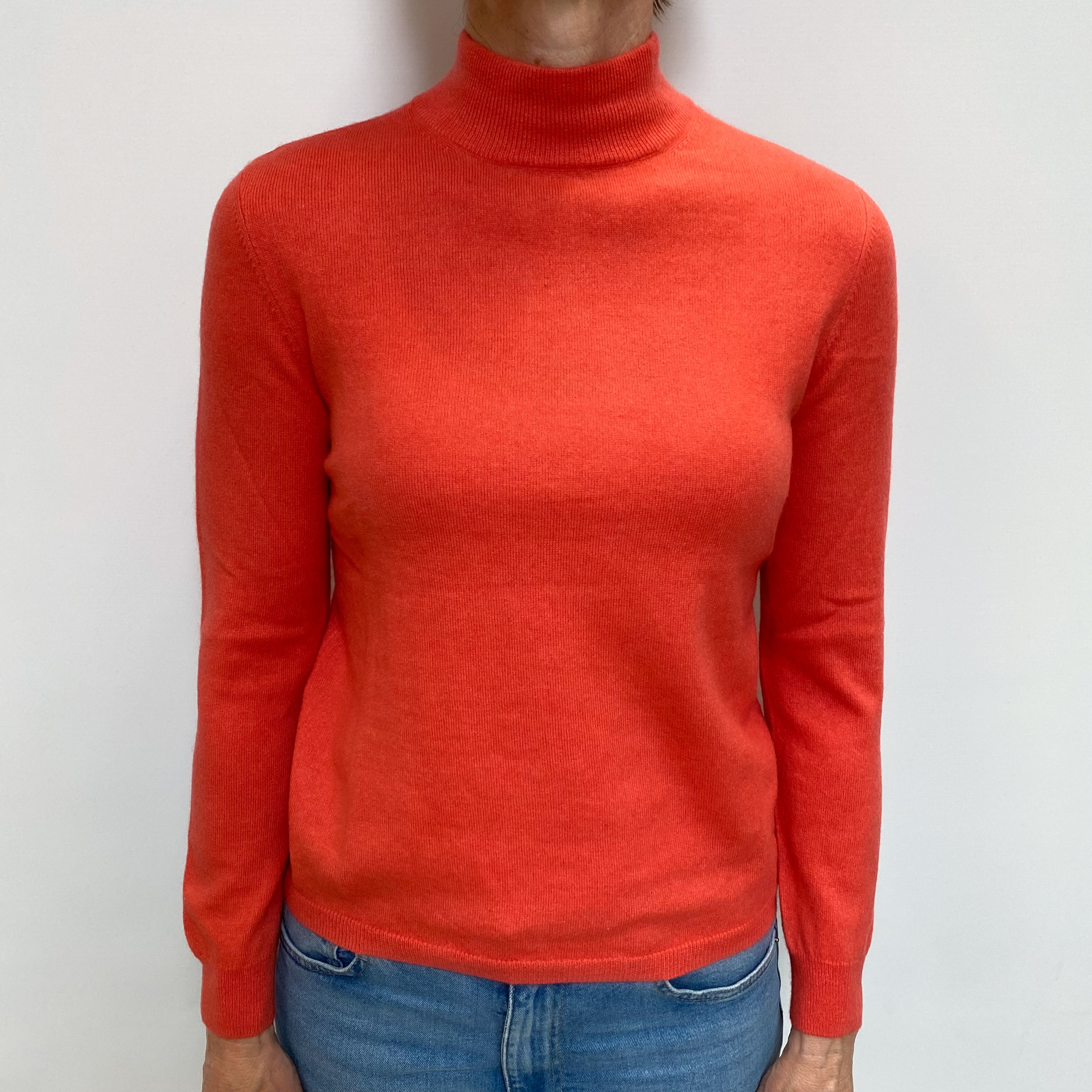 Deep Coral Pink Cashmere Turtle Neck Jumper Small