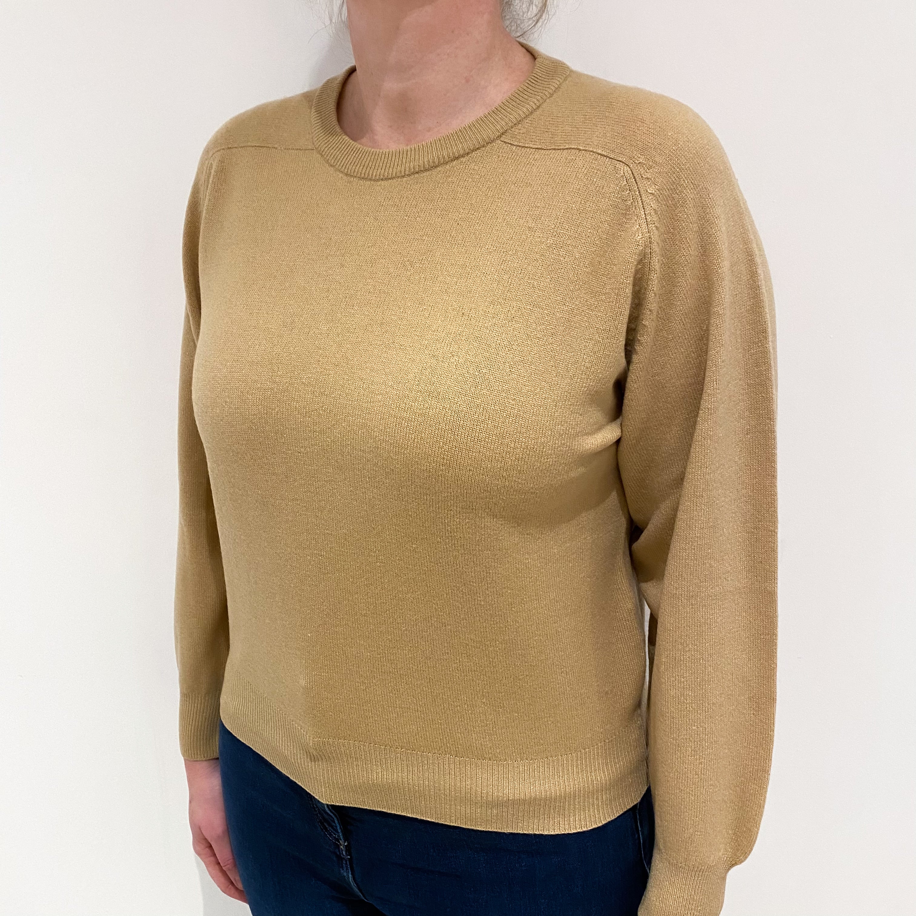 Camel Brown Cashmere Crew Neck Jumper Large