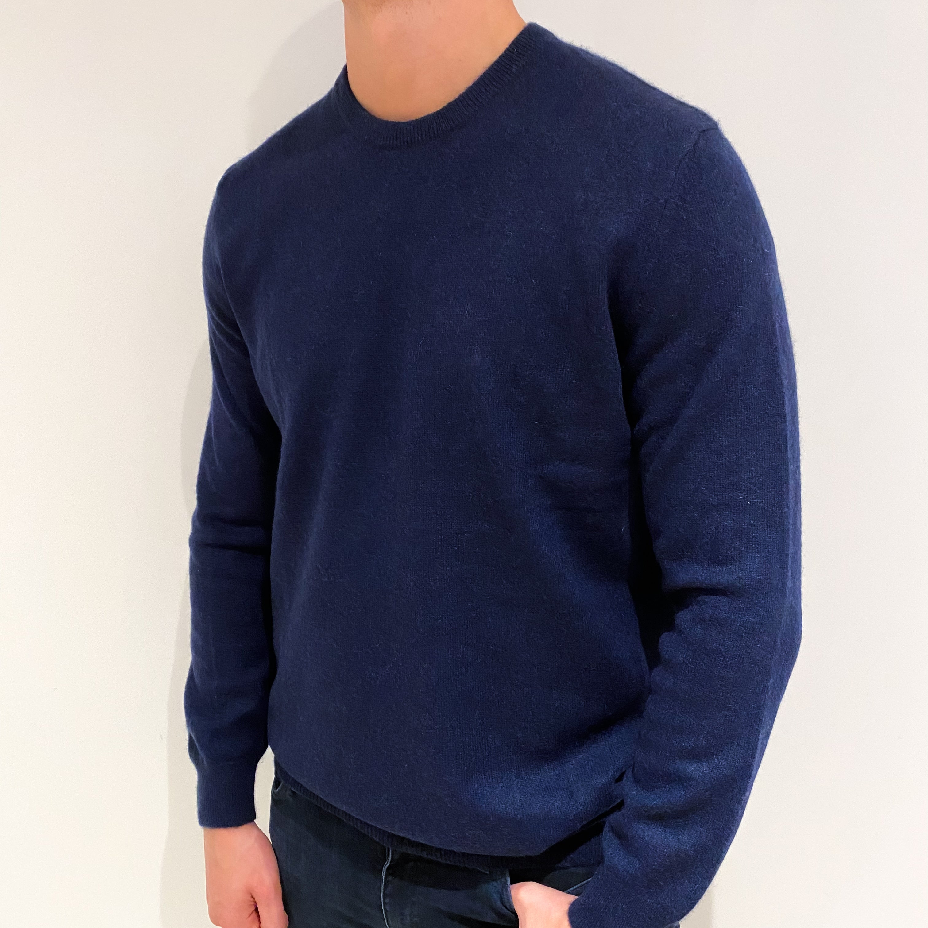 Men's Navy Cashmere Crew Neck Jumper XL