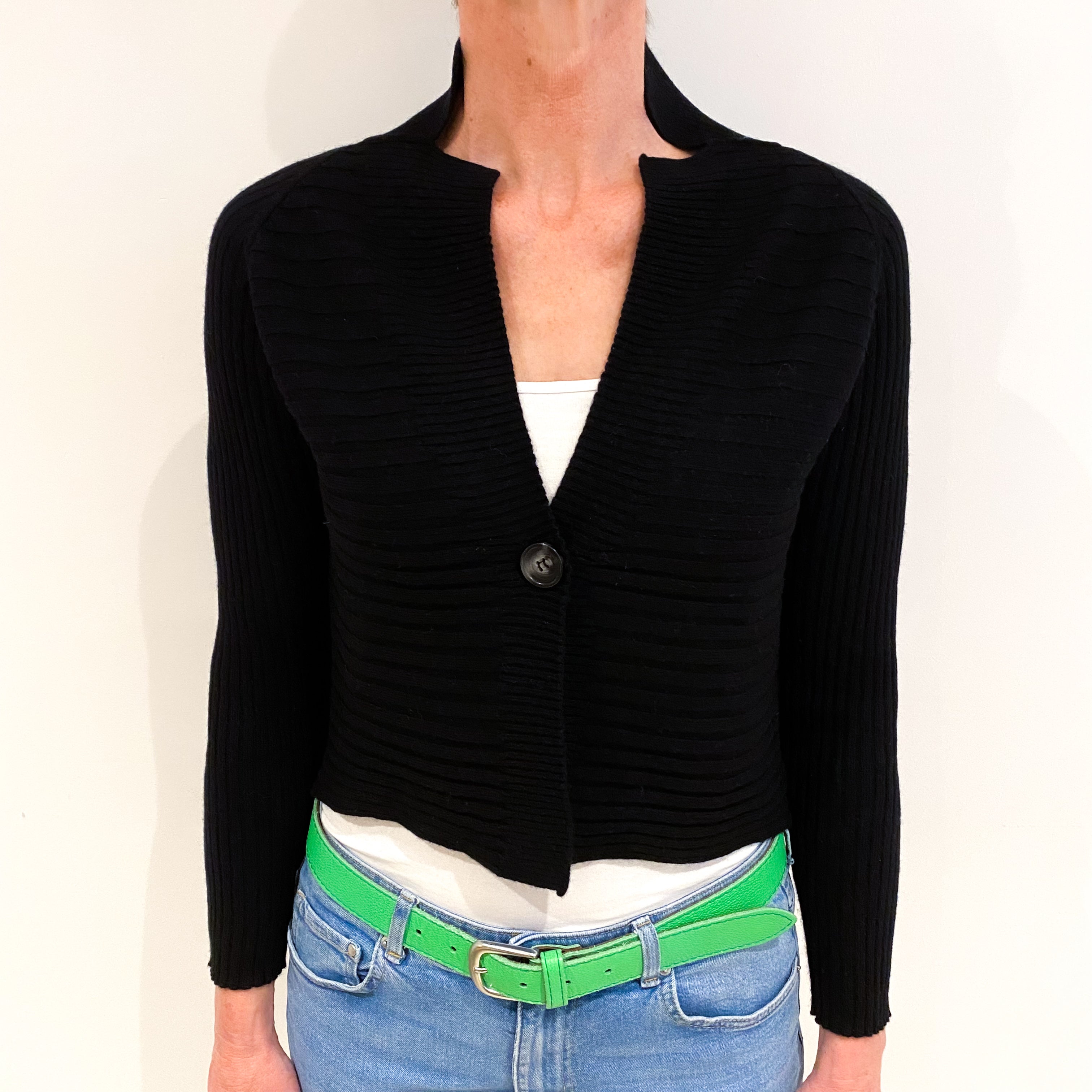 Black Cashmere Collared V Neck Cardigan Small