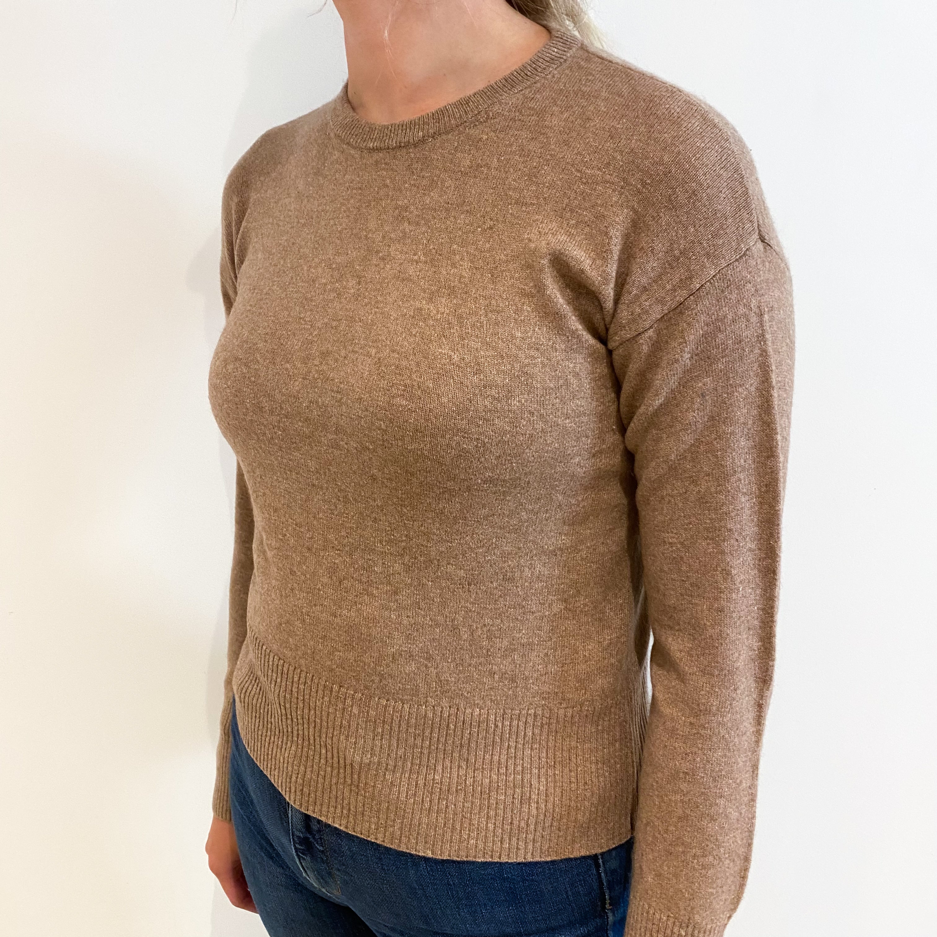 Camel Brown Cashmere Crew Neck Jumper Small