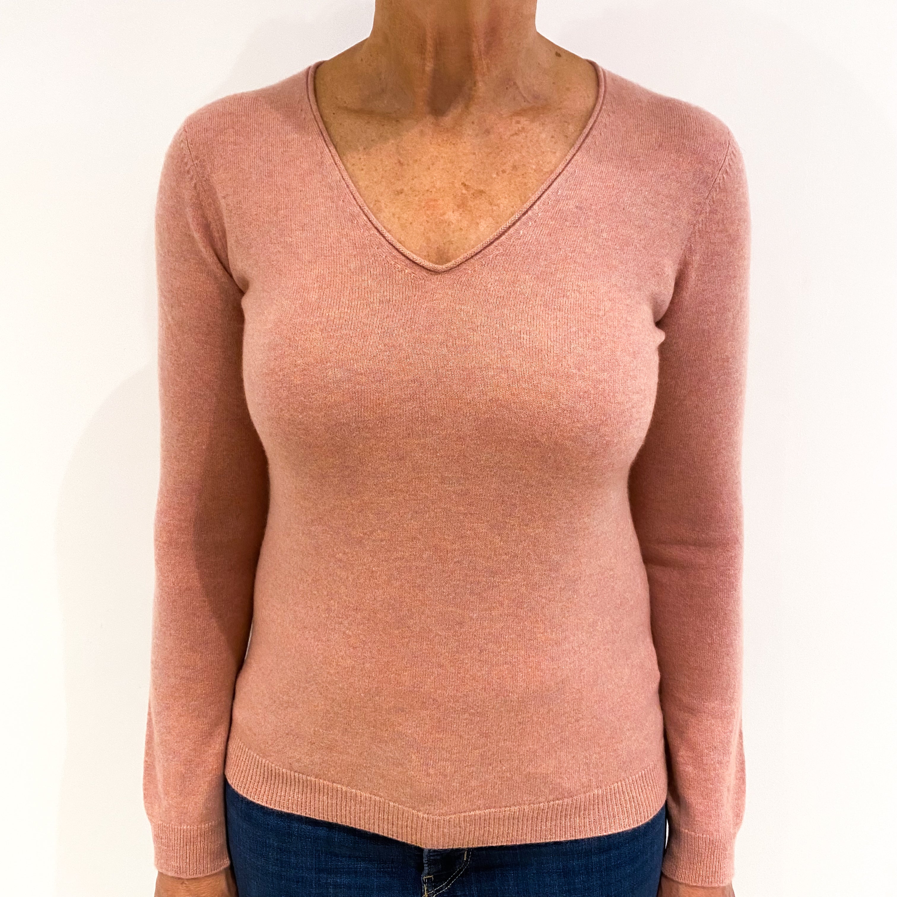 Repeat Salmon Pink Cashmere V-Neck Jumper Medium