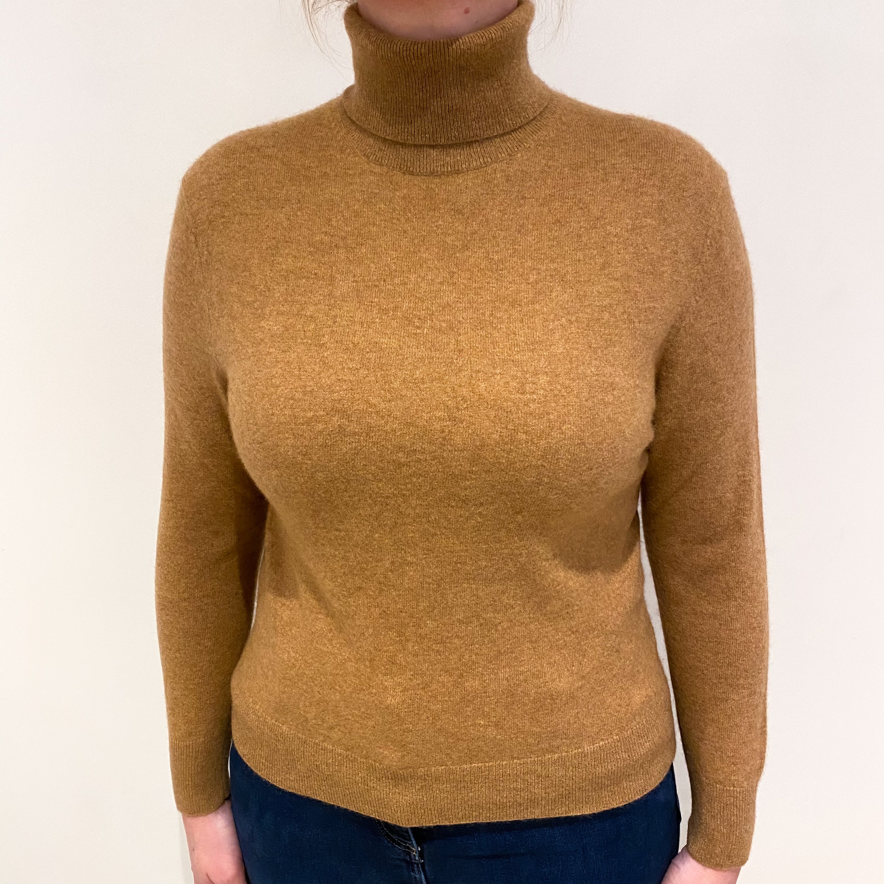 Butterscotch Brown Cashmere Polo Neck Jumper Large