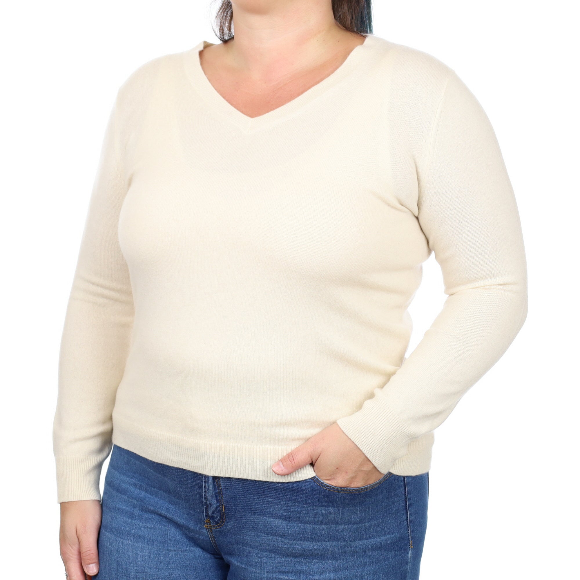 Cream Cashmere V Neck Jumper Large