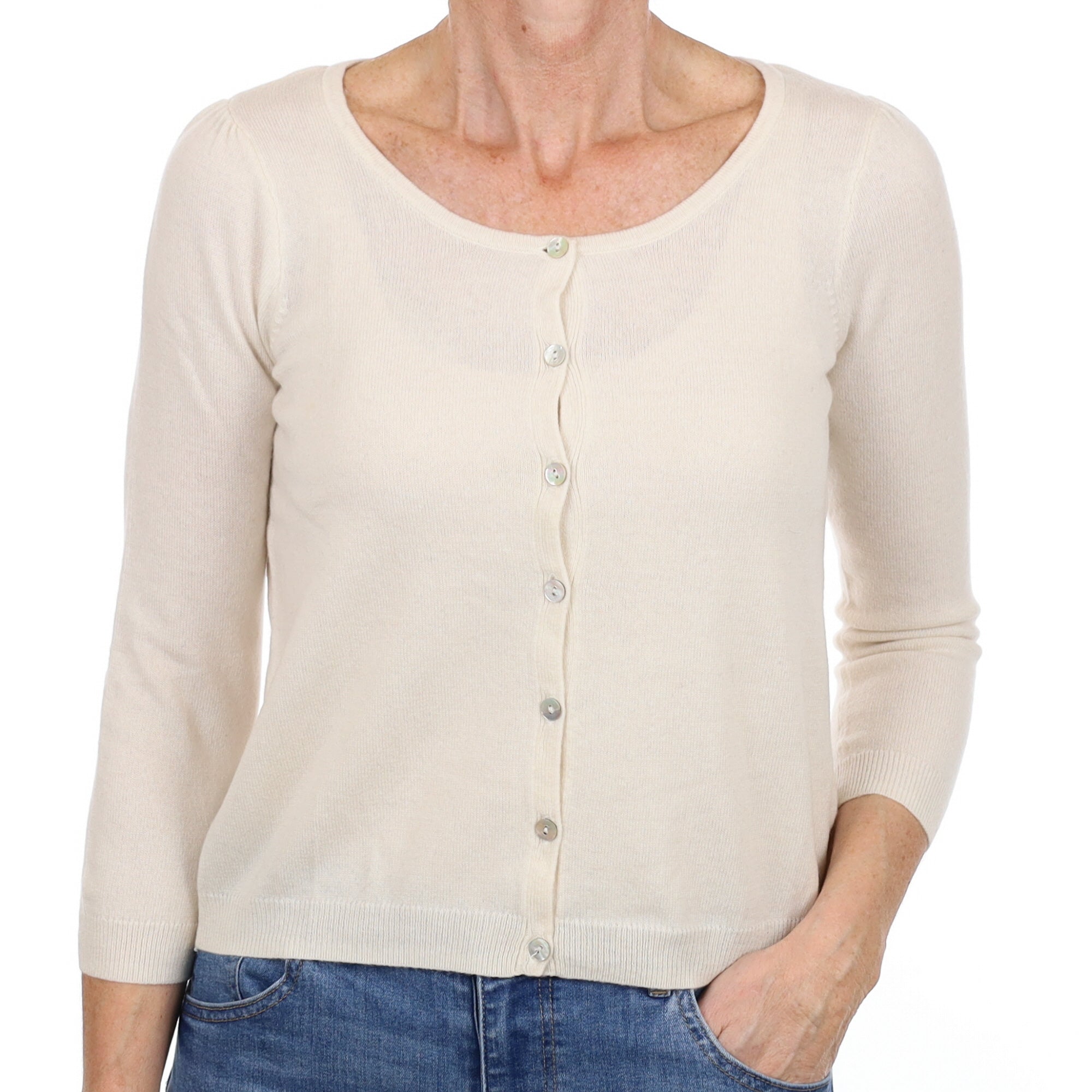 New Vanilla Cream Cashmere Crew Neck Cardigan Small