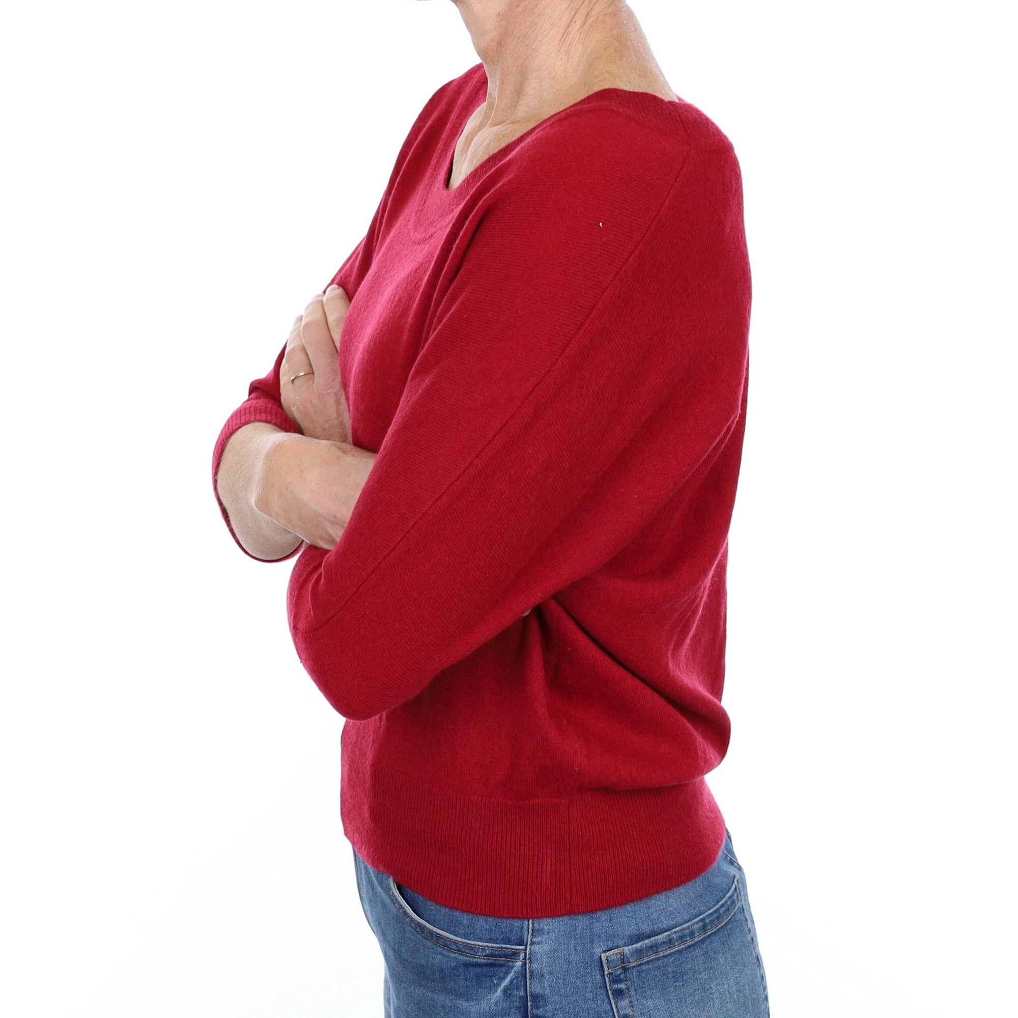 Crimson Red Batwing Cashmere Scoop Neck Jumper Small