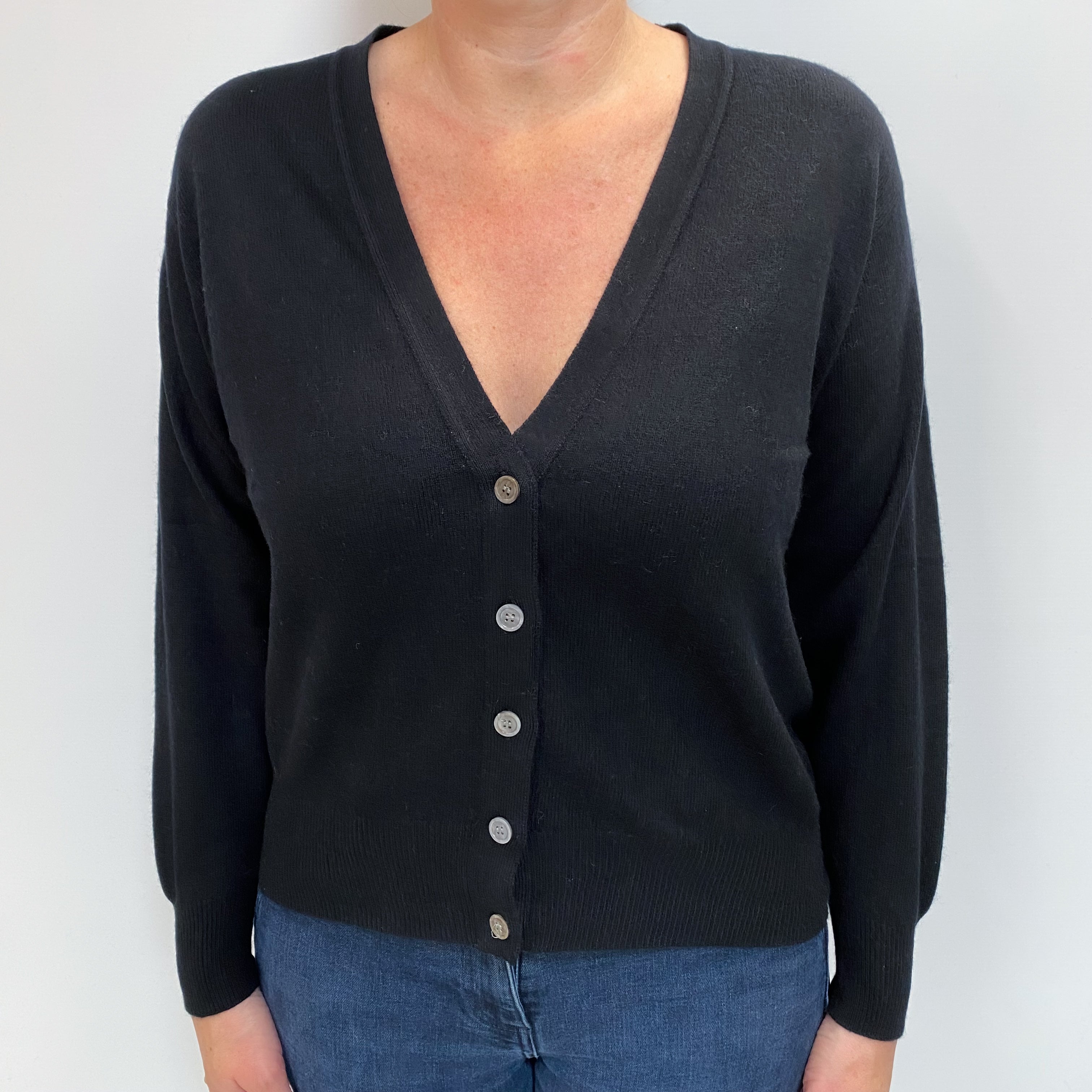 Black Cashmere V-Neck Cardigan Large