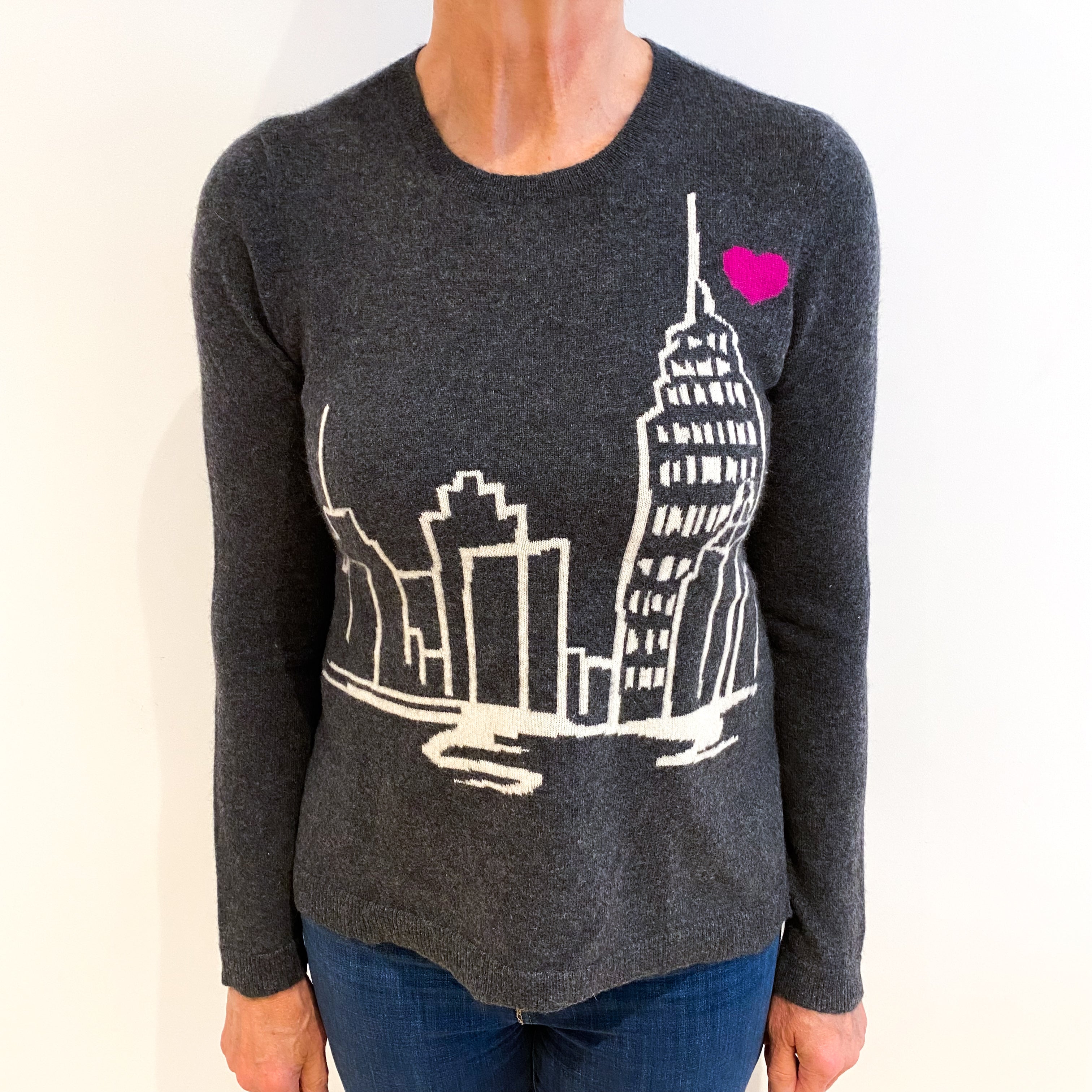 Slate Grey ‘NYC Skyline’ Cashmere Crew Neck Jumper Medium