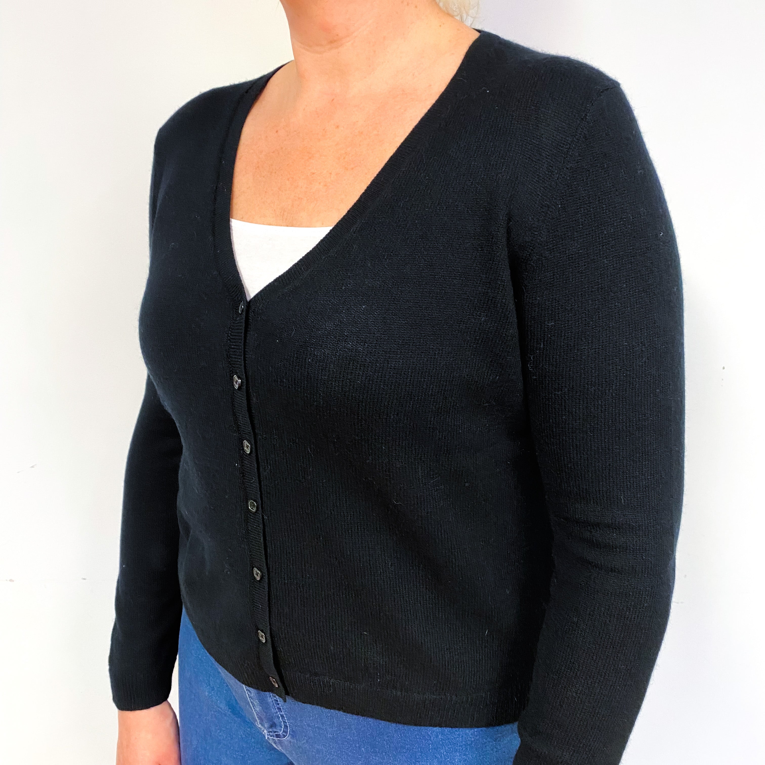 Black Cashmere V-Neck Cardigan Large