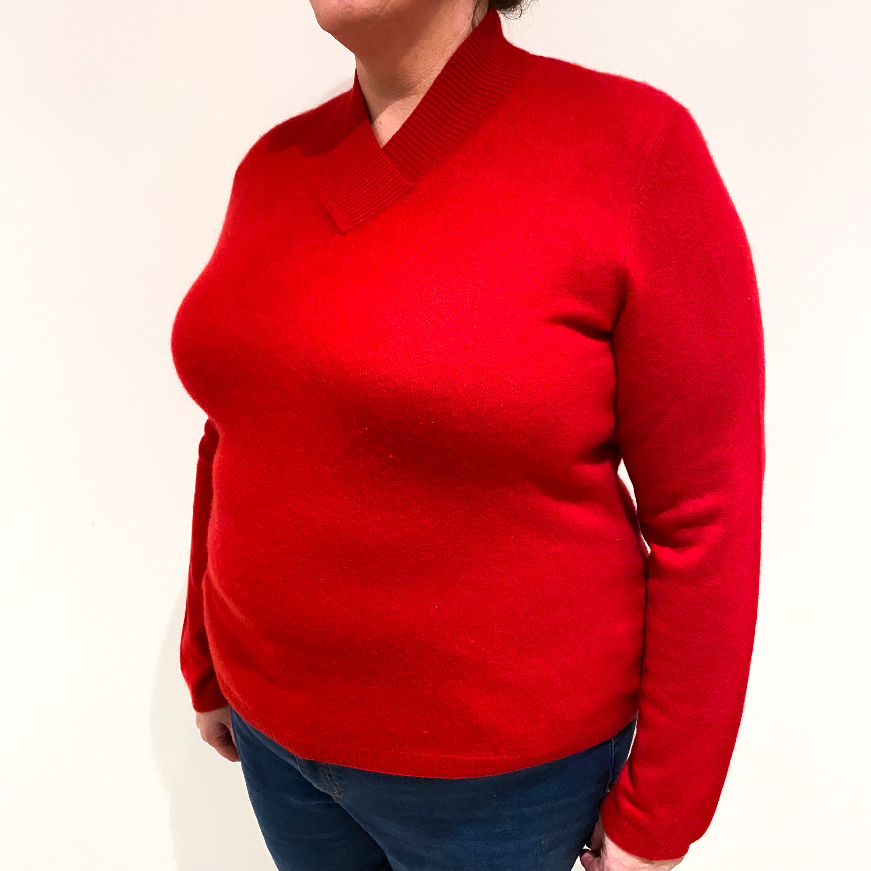 Scarlet Red Cashmere V Neck Jumper Extra Large