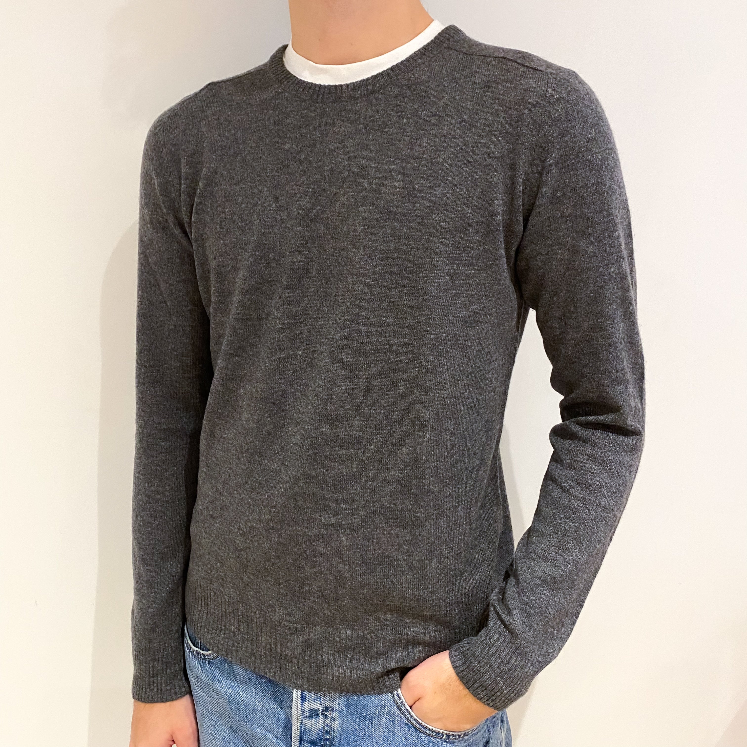 Men's Slate Grey Cashmere Crew Neck Jumper Medium