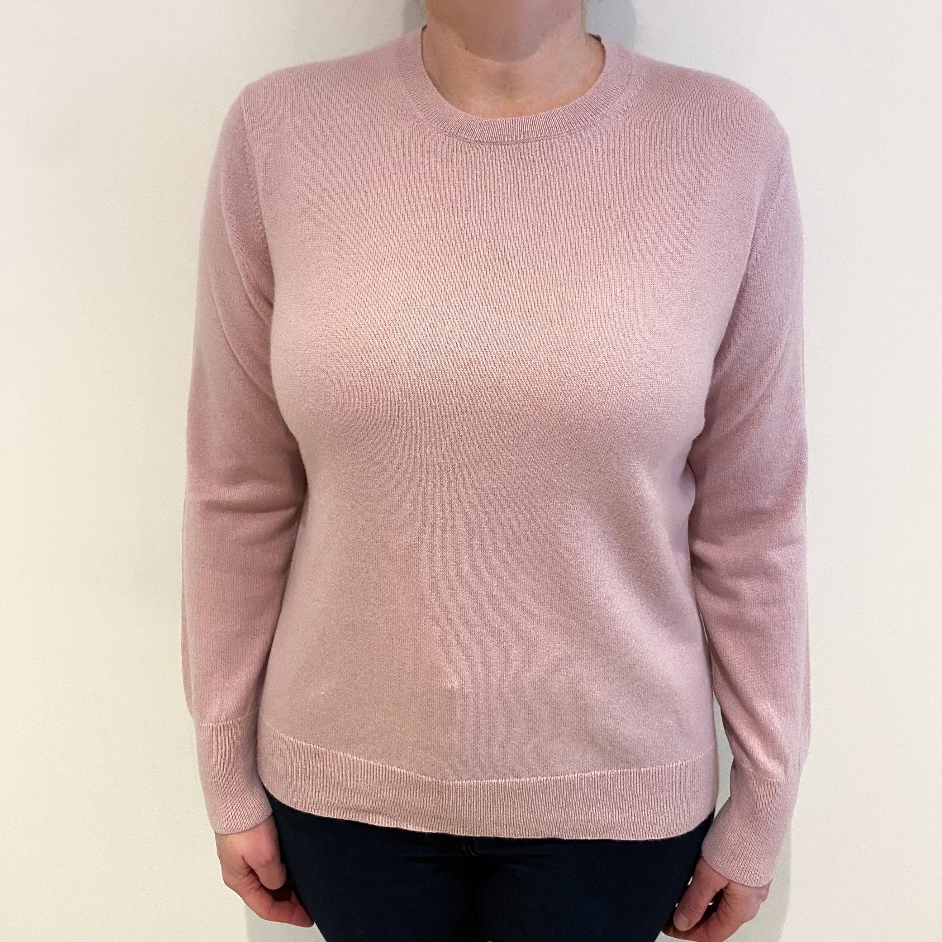 Blush Pink Cashmere Crew Neck Jumper Large