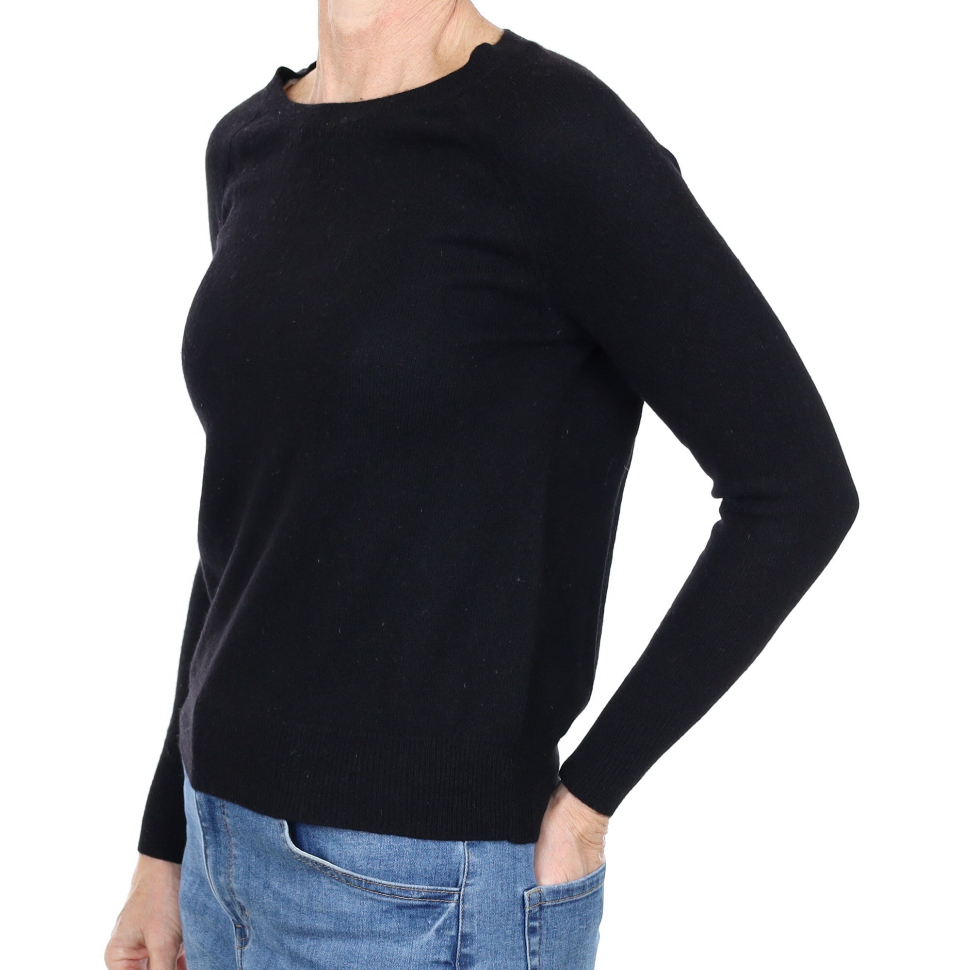 Black Cashmere Wide Crew Neck Jumper Small