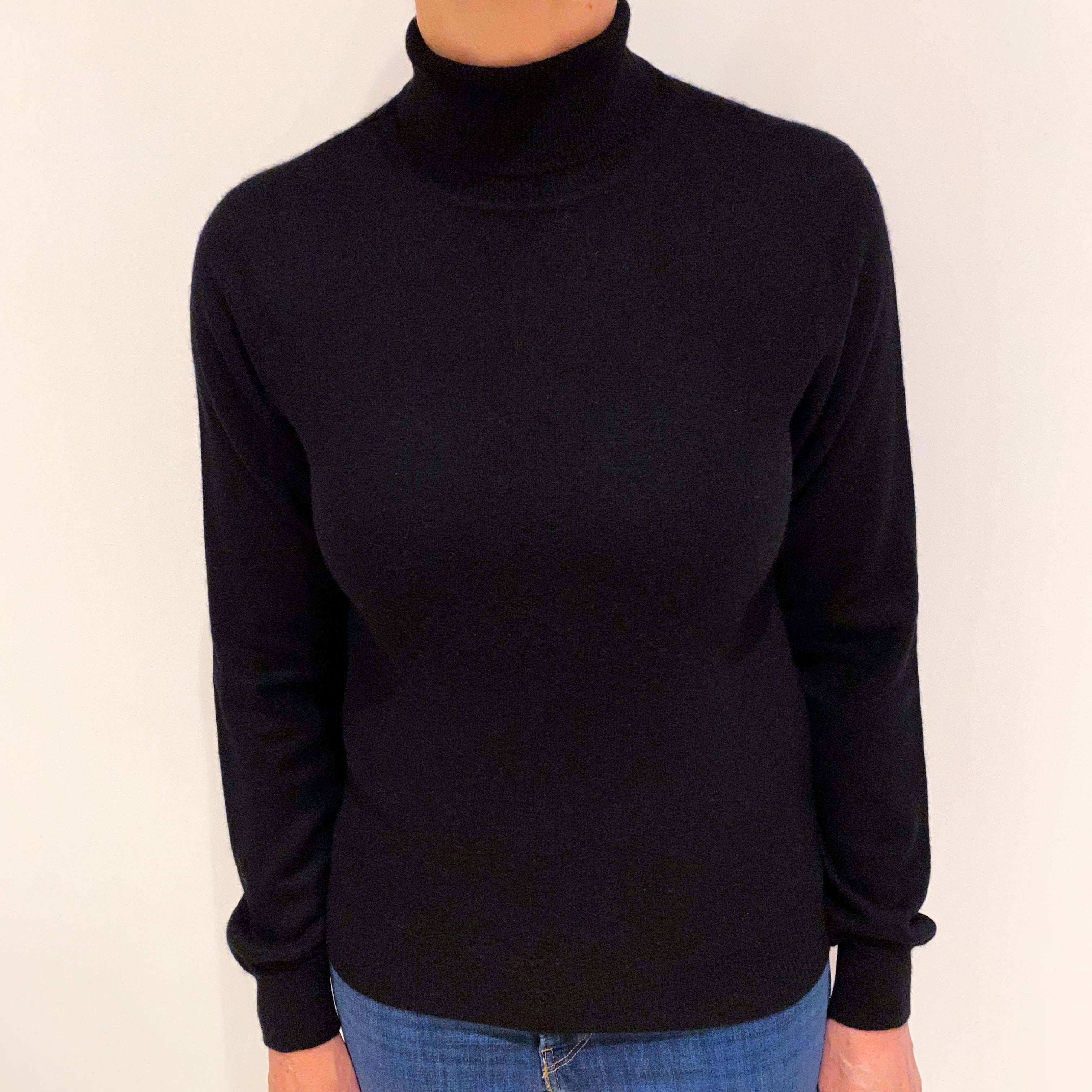 Black Cashmere Polo Neck Jumper Medium
